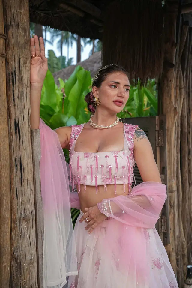 Blush pink floral Lehenga in your Haldi Or Mehndi