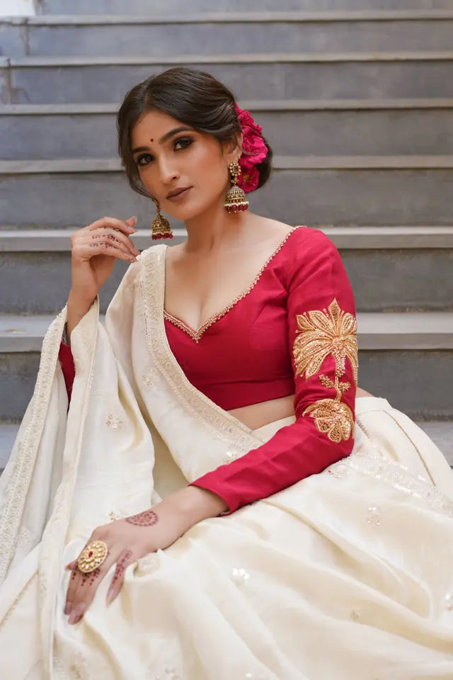 Red & Gold White Bridal Lehenga | Wedding Diaries