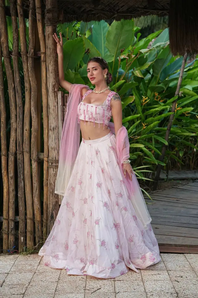 Blush pink floral Lehenga in your Haldi Or Mehndi