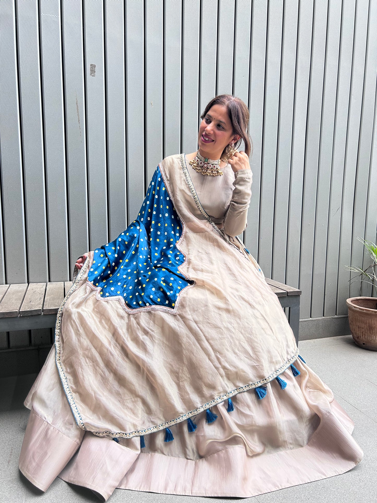 Tissue Lehenga with Bandhani