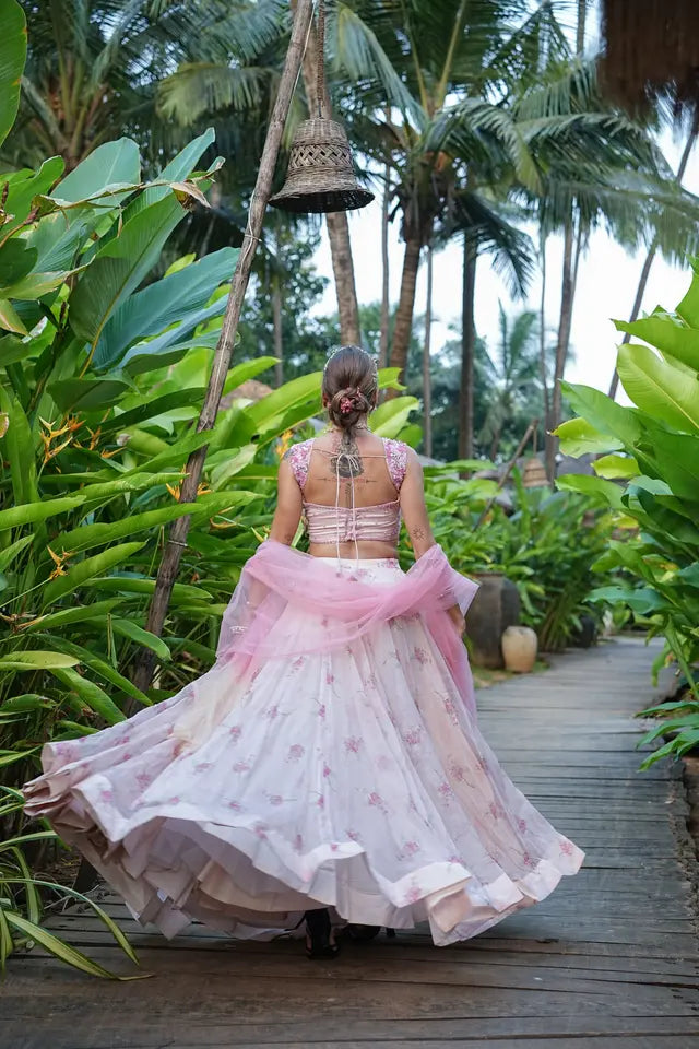 Blush pink floral Lehenga in your Haldi Or Mehndi