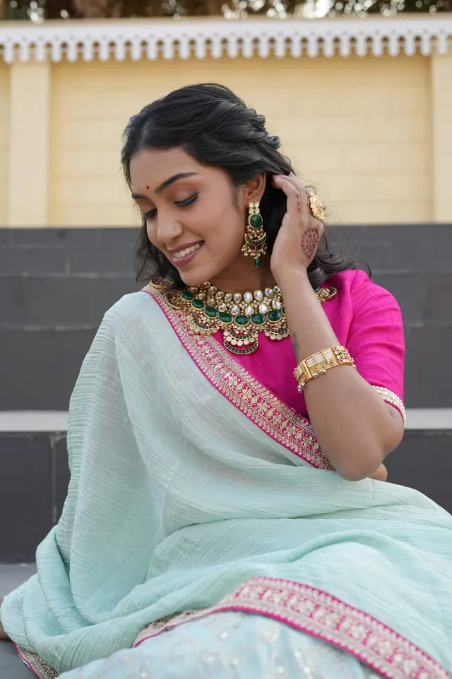 Rani Pink & Sky Ethnic Lehenga