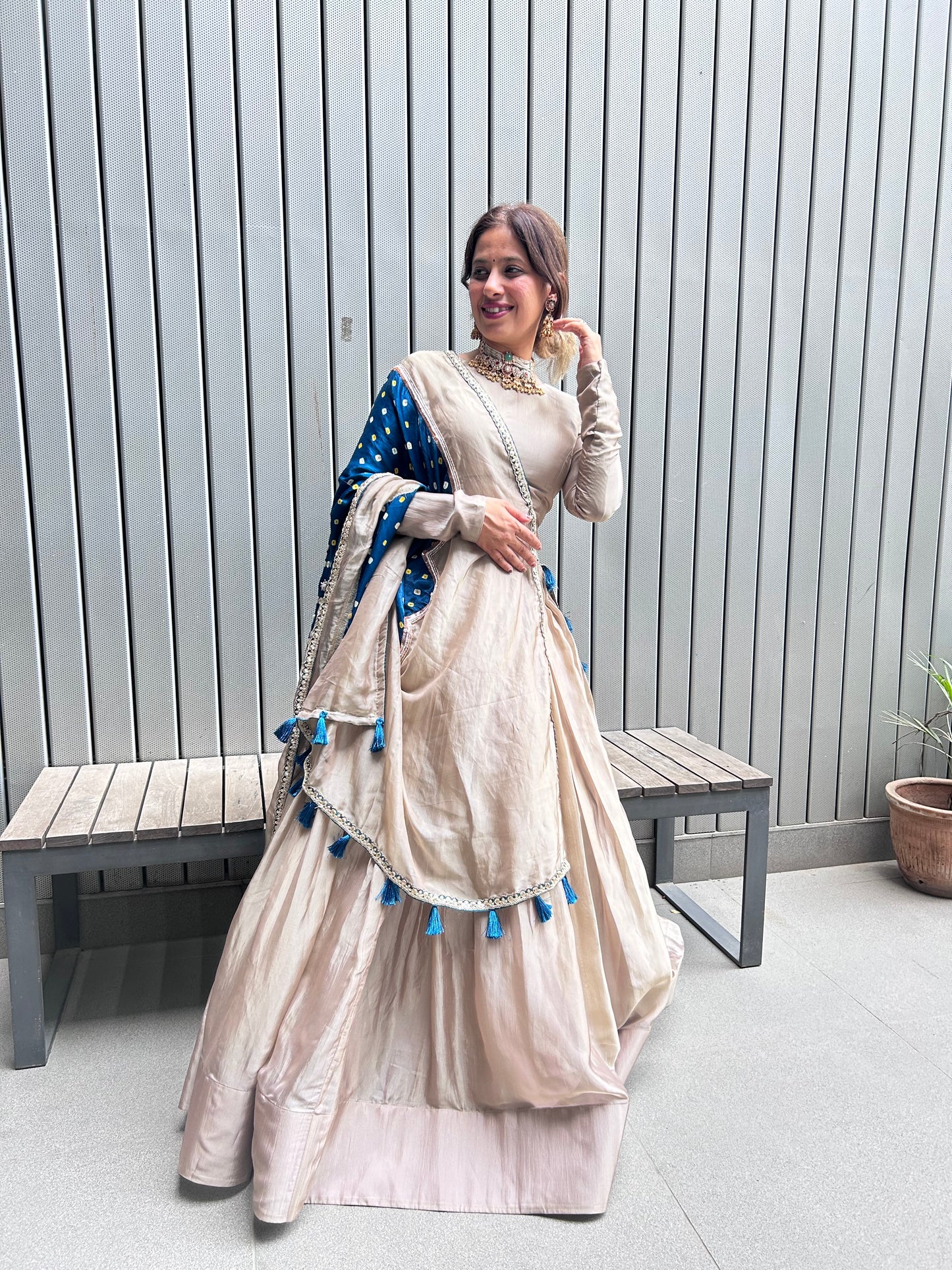 Tissue Lehenga with Bandhani