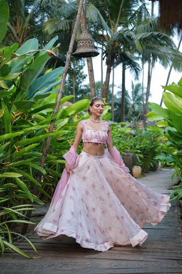 Blush pink floral Lehenga in your Haldi Or Mehndi