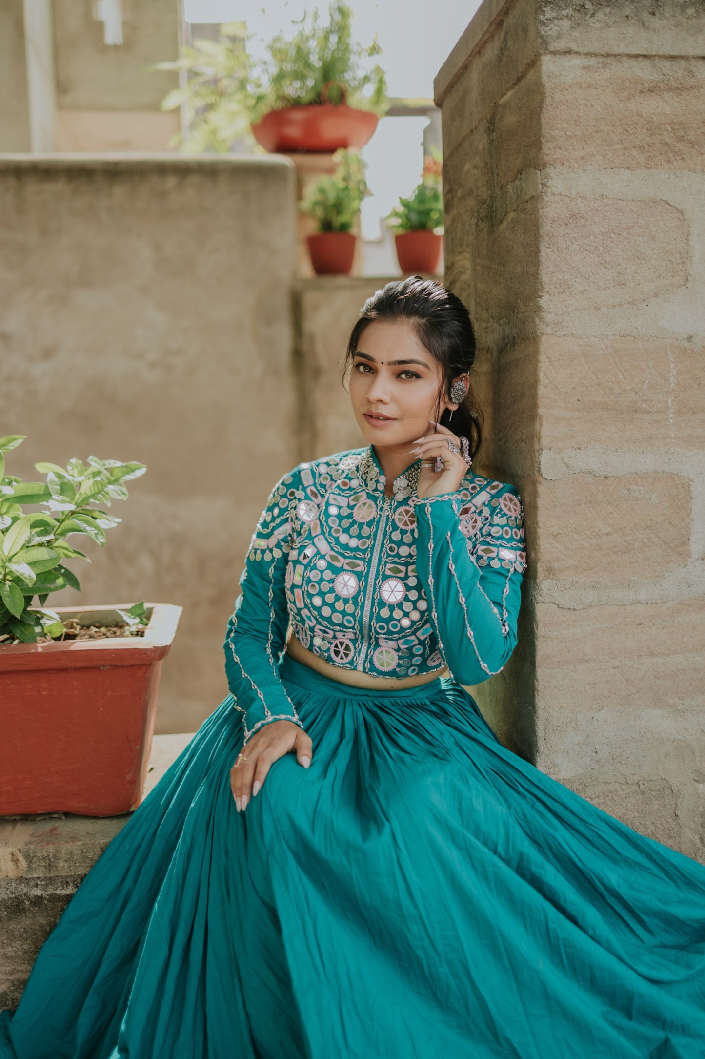 Handcrafted Malcotton Chaniya Choli with Statement Jacket – Mirror & Shell Work | Navratri 2025