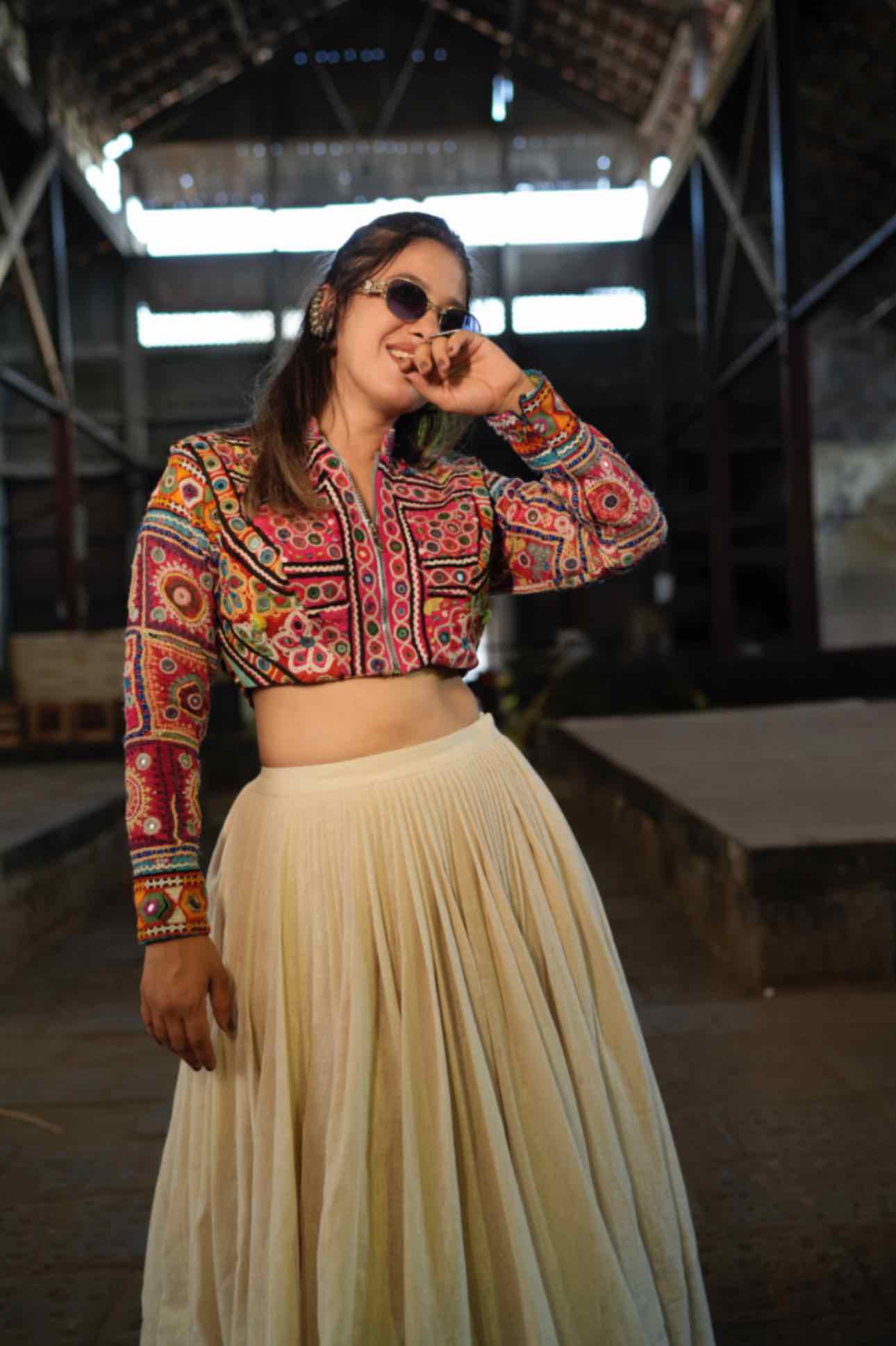 Kutch Heritage Jacket Blouse with 12-Meter Flare Jute Skirt – Navratri 2025 Designer Chaniya Choli