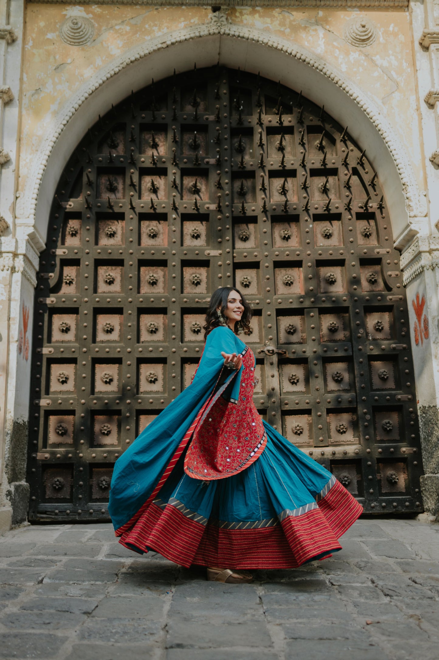 Statement Hem Chaniya with Daman Dupatta & Mirror Neck Blouse – Navratri 2025