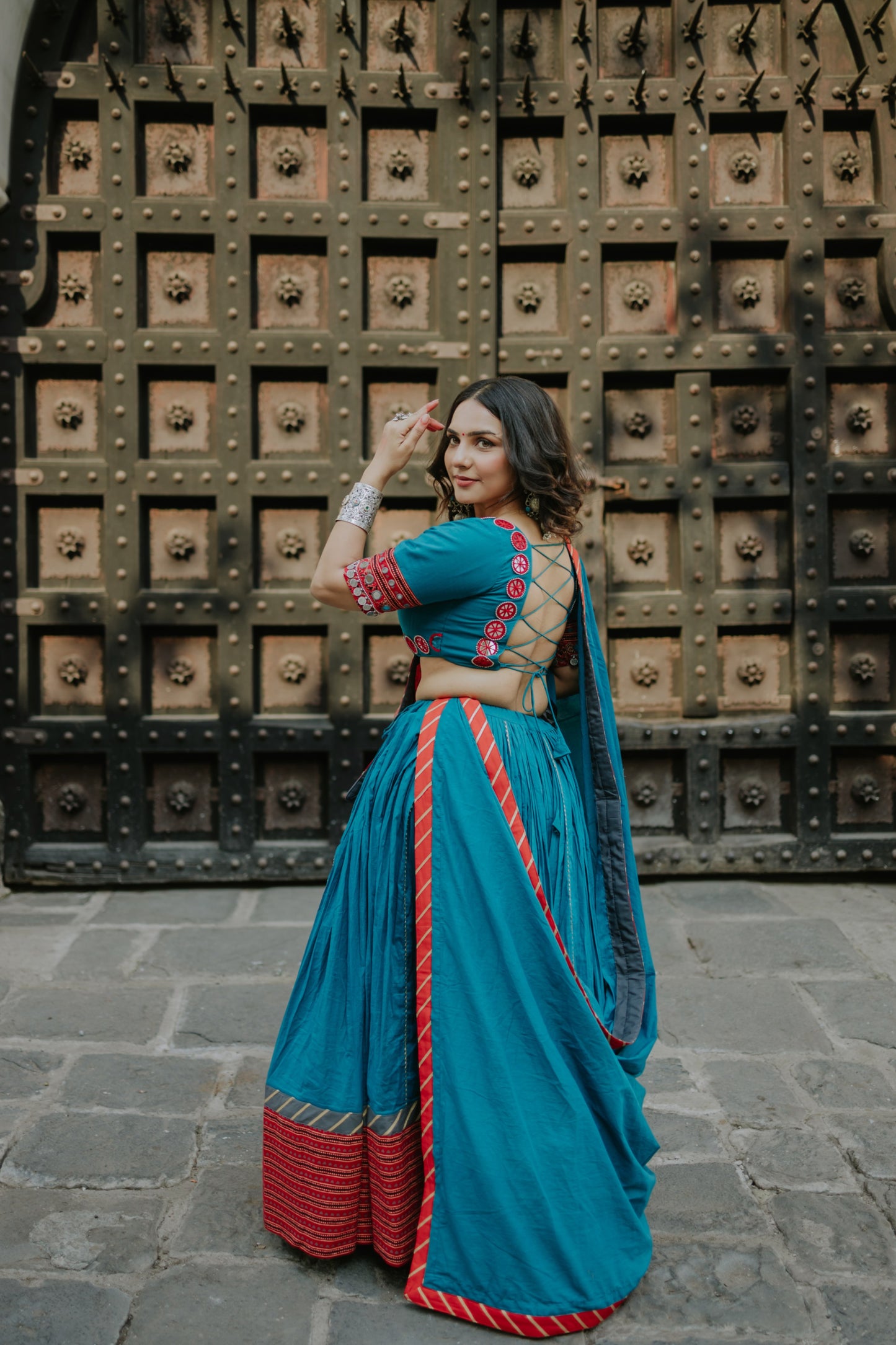 Statement Hem Chaniya with Daman Dupatta & Mirror Neck Blouse – Navratri 2025