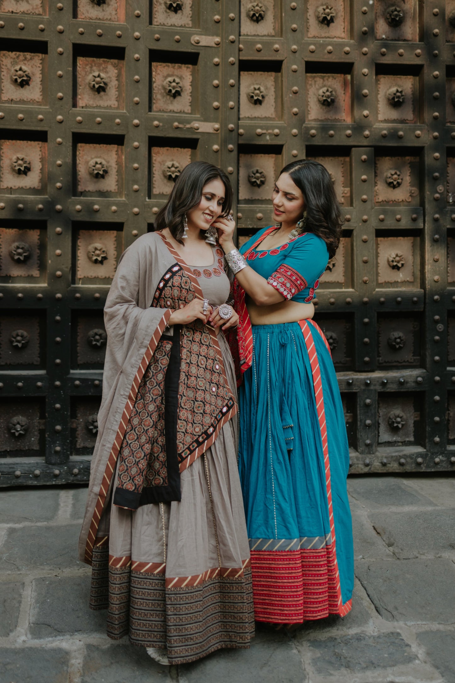 Statement Hem Chaniya with Daman Dupatta & Mirror Neck Blouse – Navratri 2025