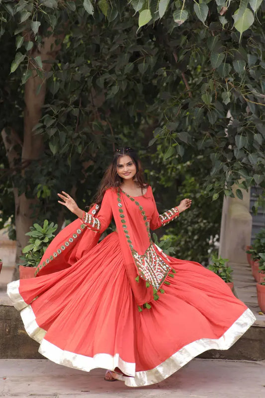 Raas | Orange Mirror Work Chaniyacholi