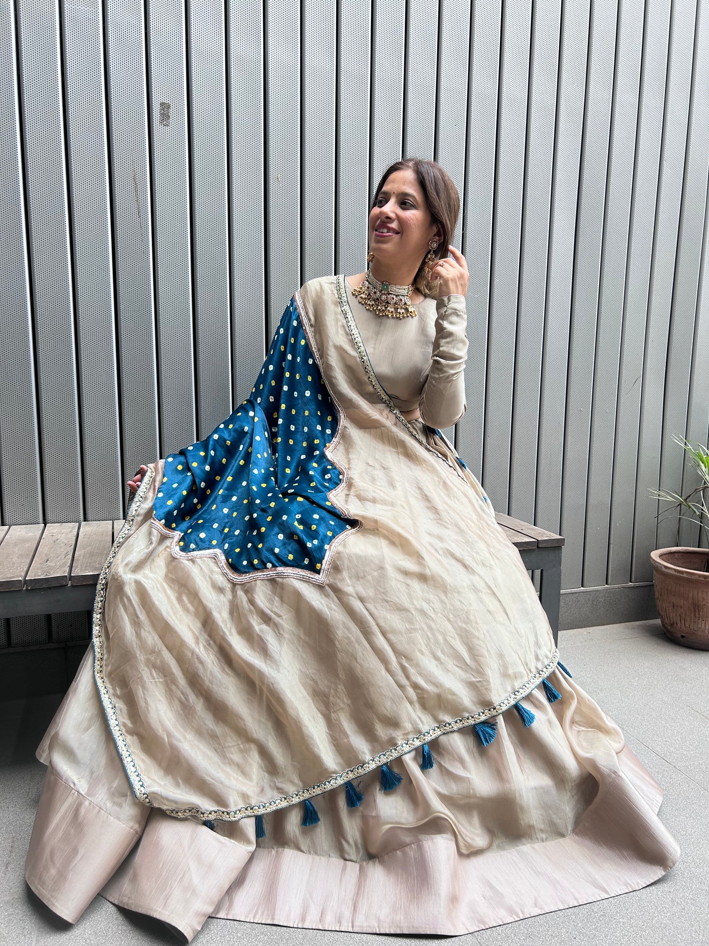 Tissue Lehenga with Bandhani