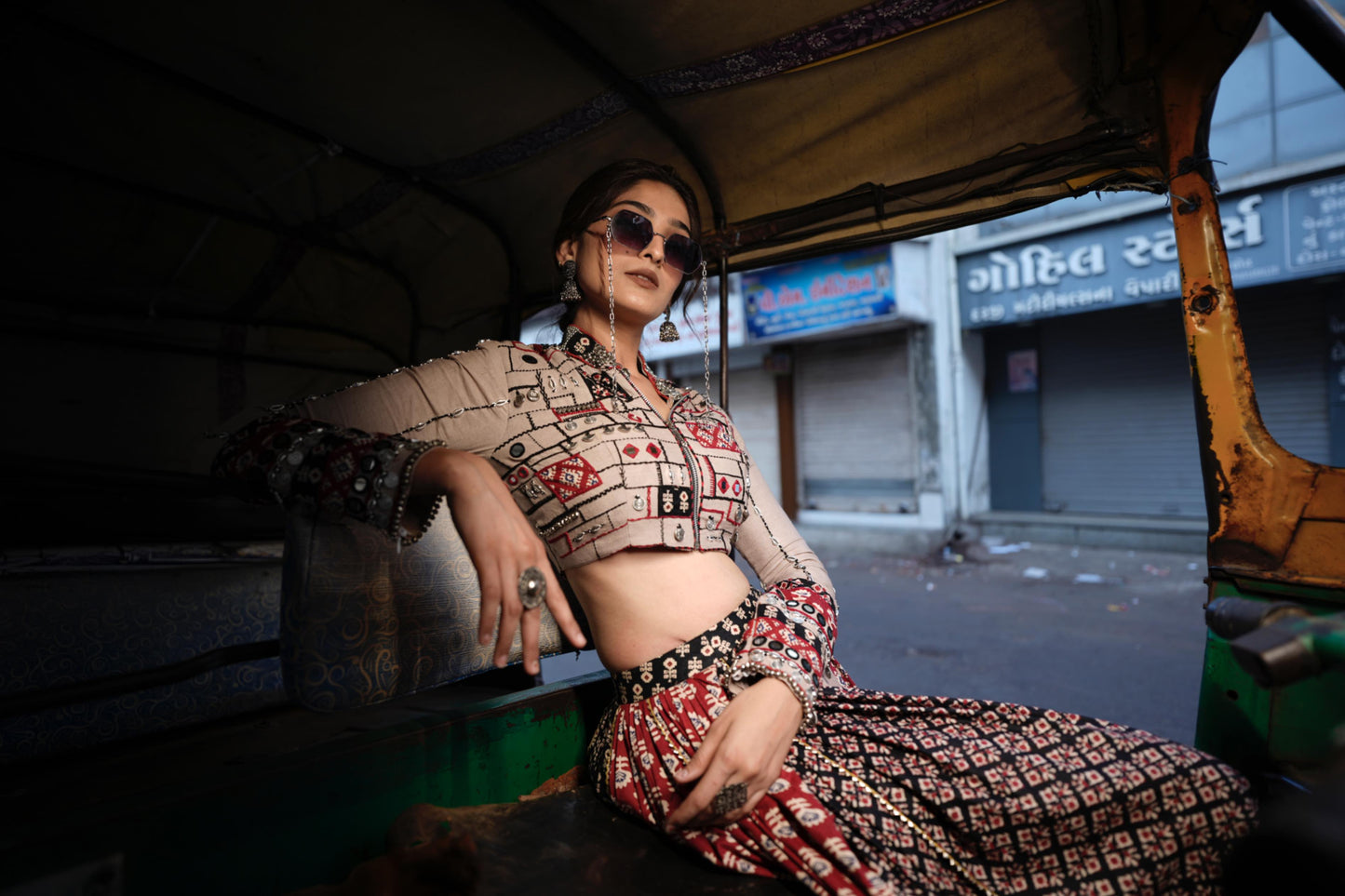Ajrakh Handcrafted Jacket Style Chaniya Choli – Navratri 2025 Exclusive