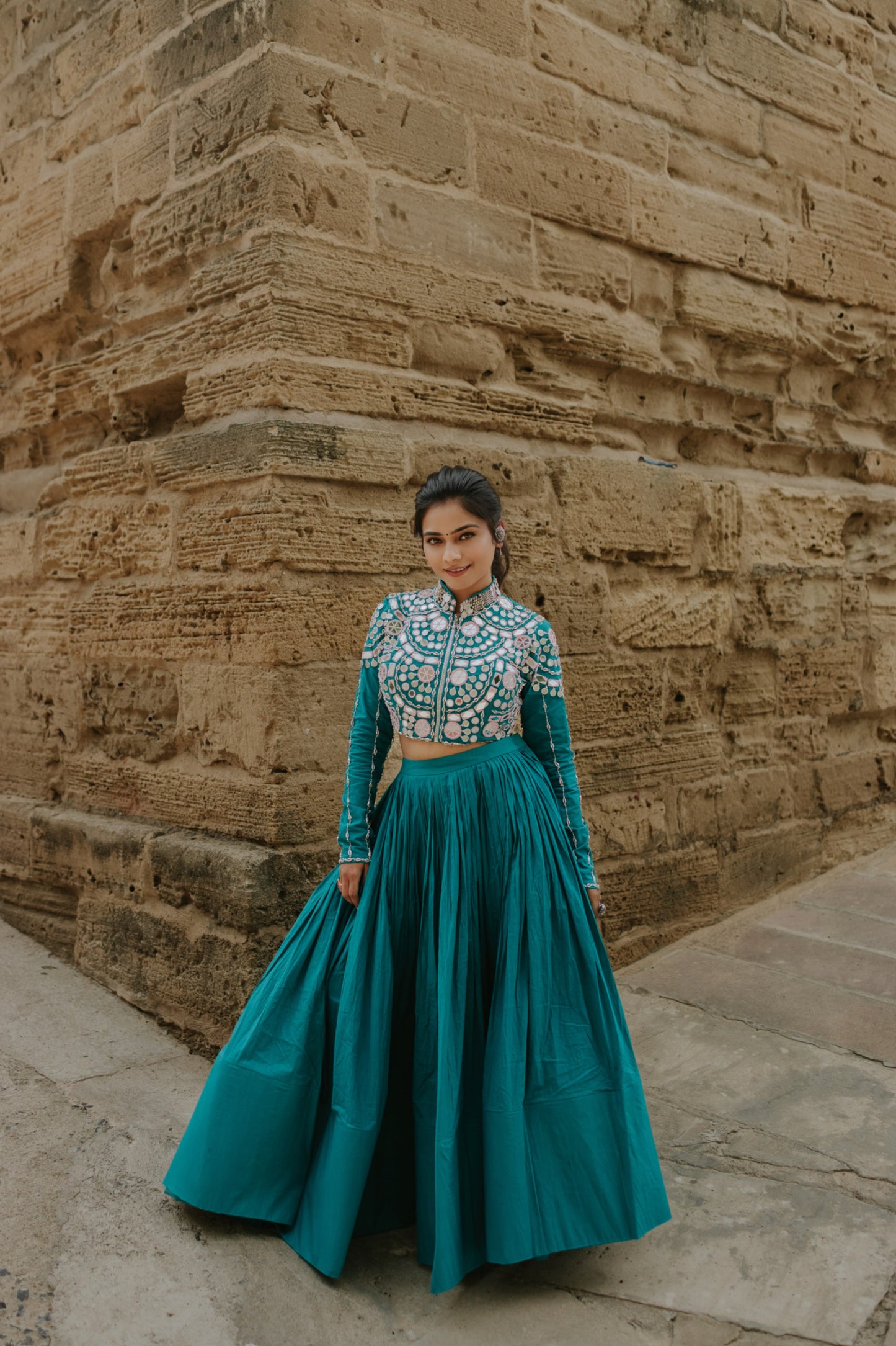 Handcrafted Malcotton Chaniya Choli with Statement Jacket – Mirror & Shell Work | Navratri 2025