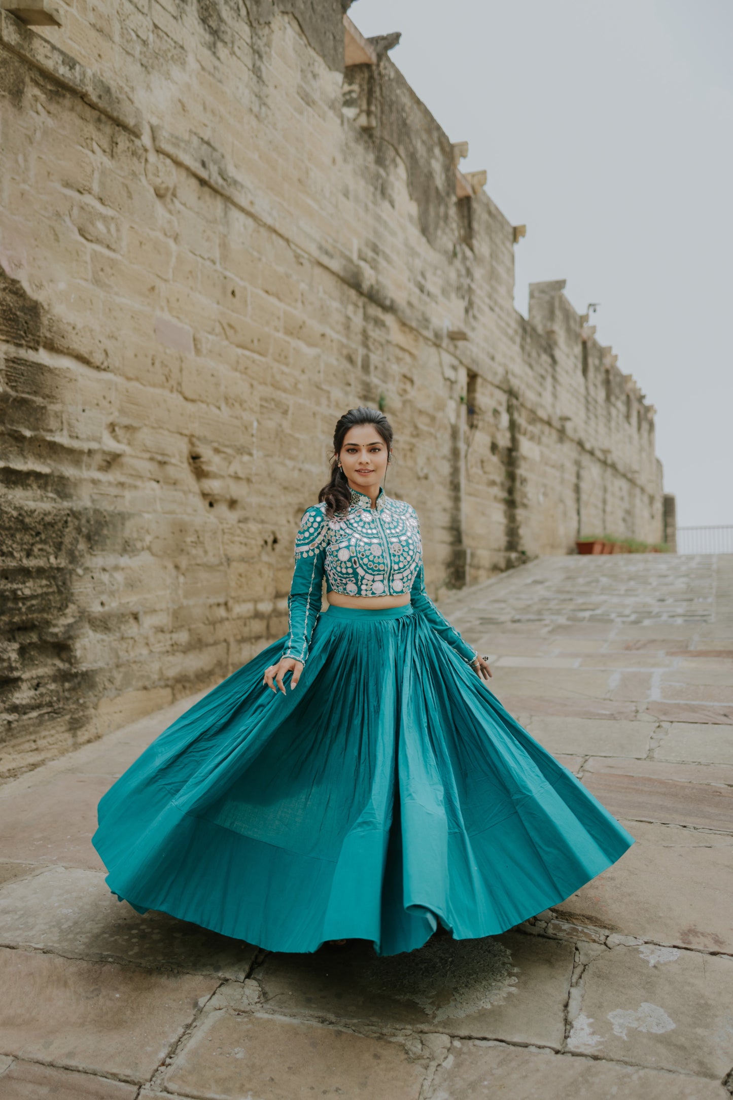 Handcrafted Malcotton Chaniya Choli with Statement Jacket – Mirror & Shell Work | Navratri 2025