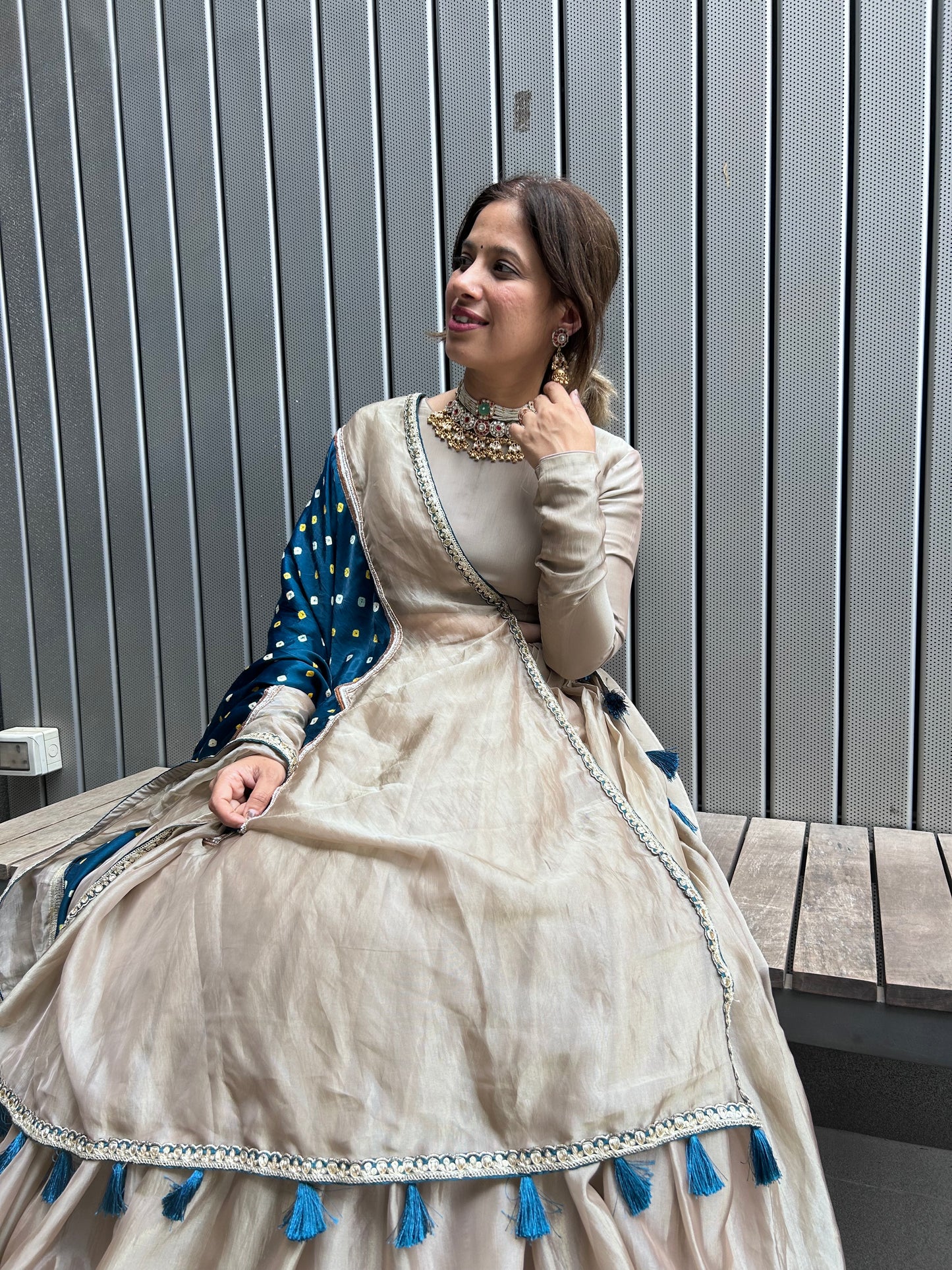 Tissue Lehenga with Bandhani