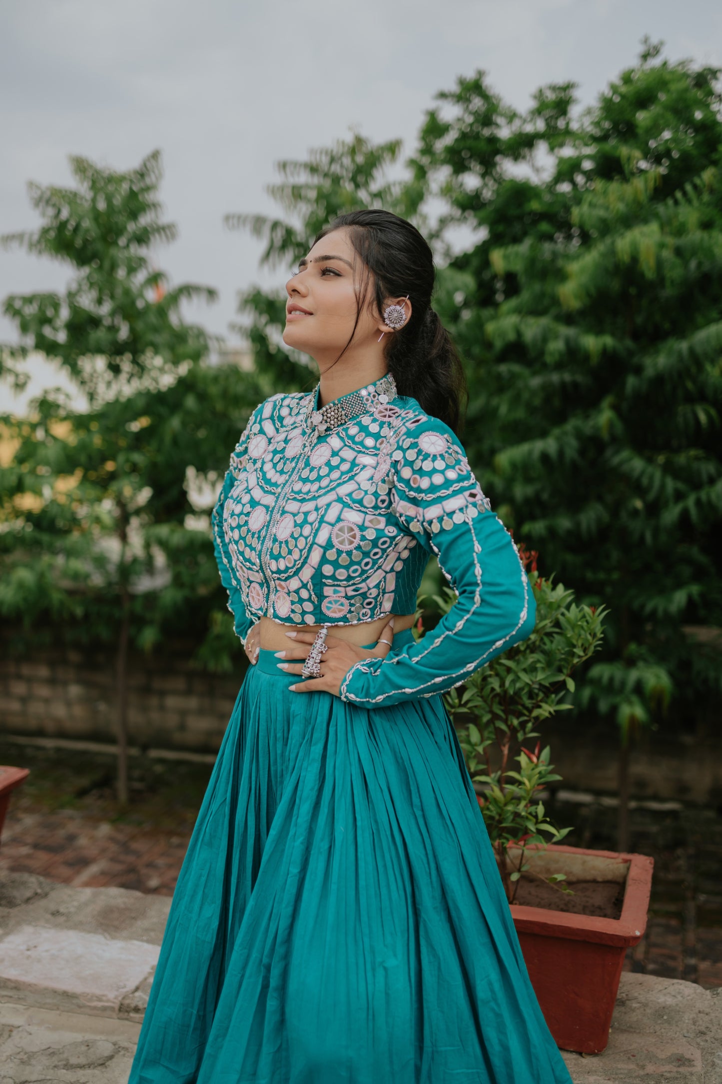 Handcrafted Malcotton Chaniya Choli with Statement Jacket – Mirror & Shell Work | Navratri 2025