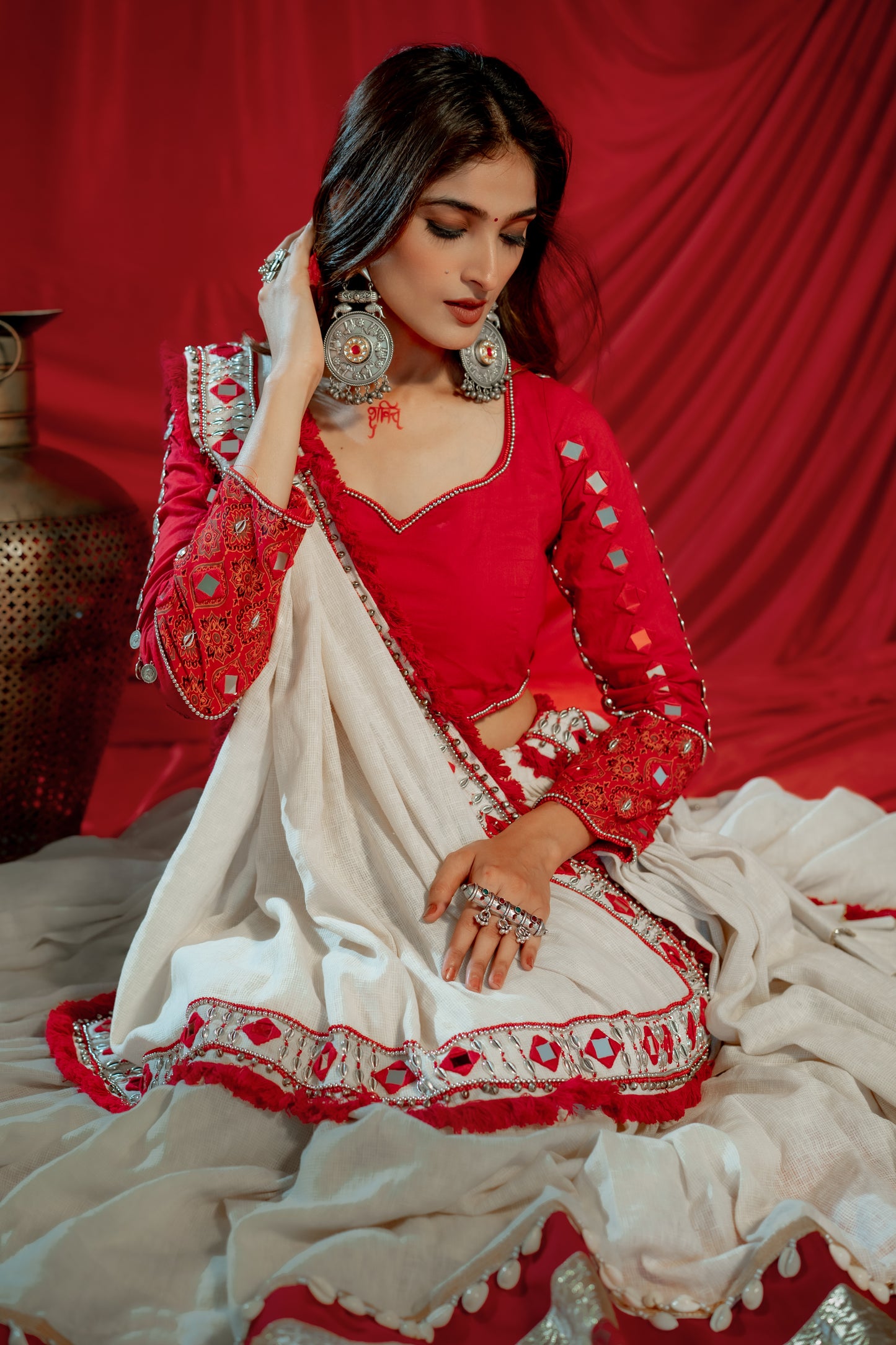 Navratri 2025 Boho Heritage Raas Set – Jute, Ajrakh & Mirror Fusion