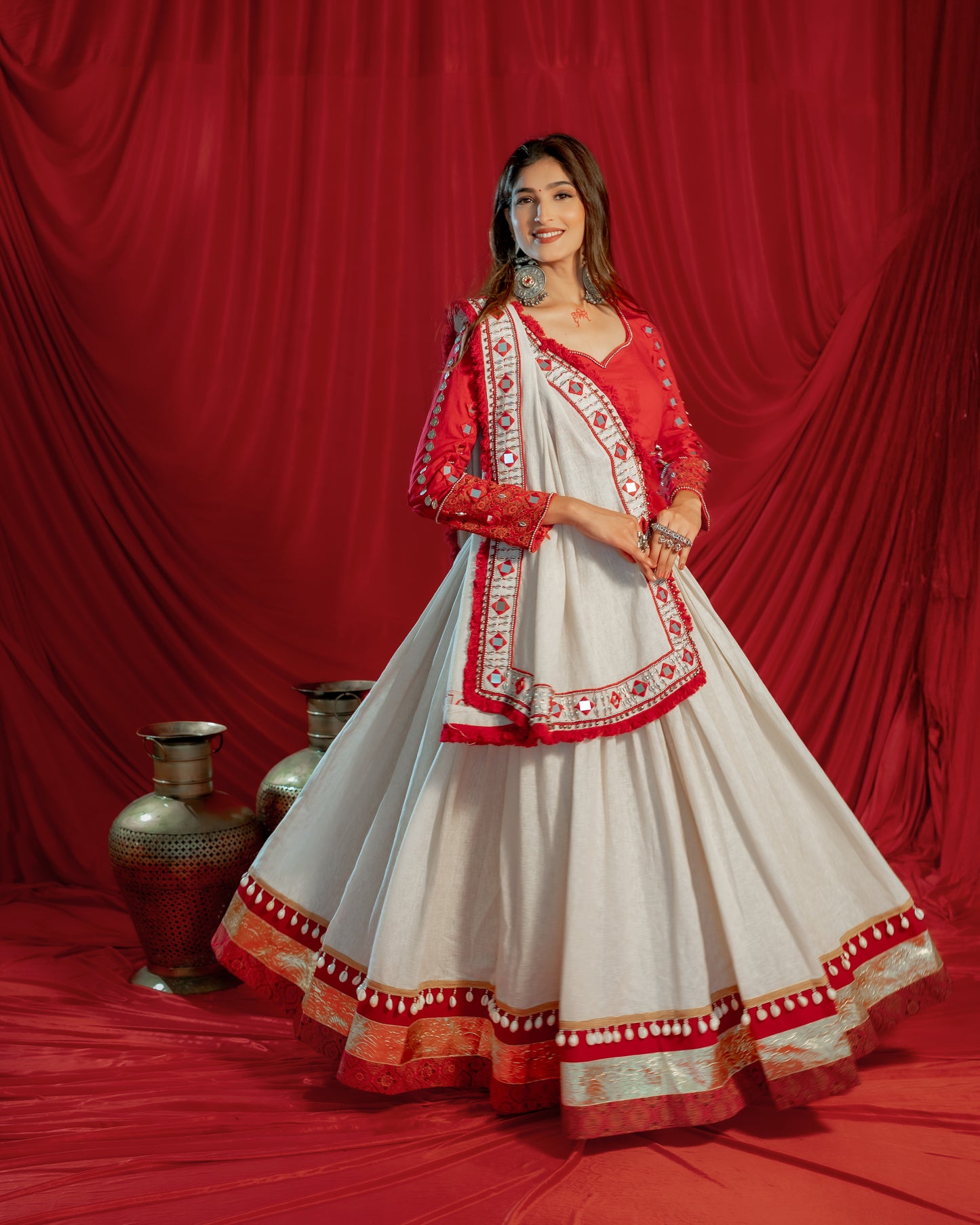 Navratri 2025 Boho Heritage Raas Set – Jute, Ajrakh & Mirror Fusion