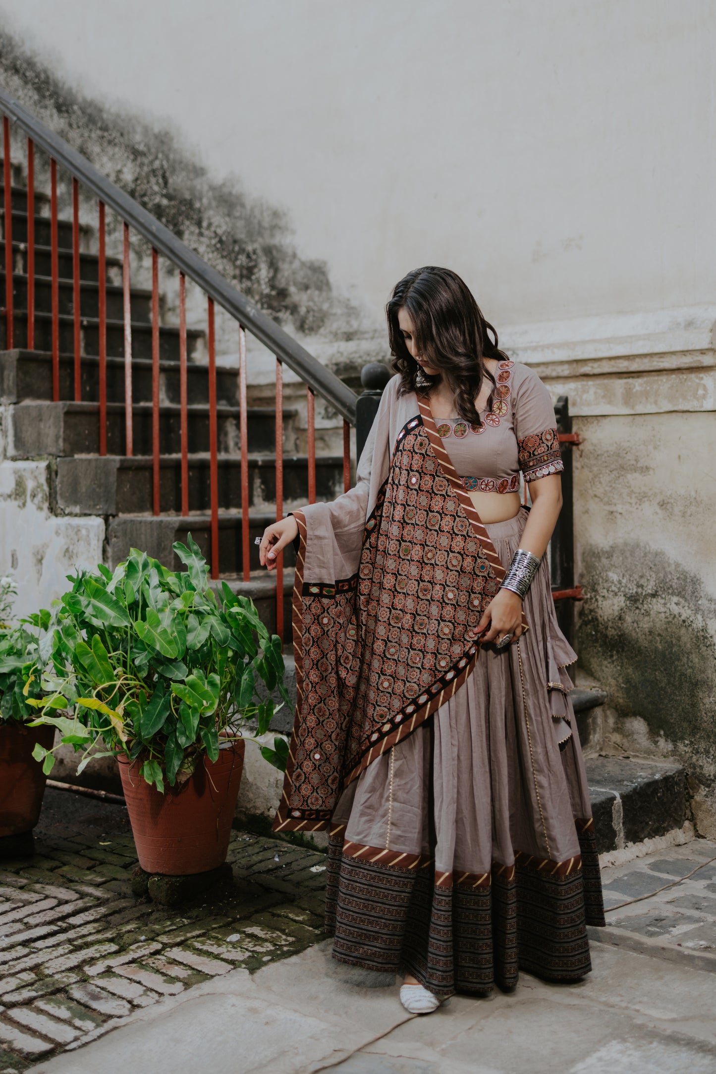 Statement Hem Chaniya with Daman Dupatta & Mirror Neck Blouse – Navratri 2025