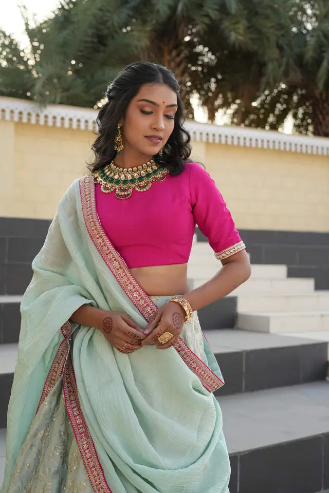 Rani Pink & Sky Ethnic Lehenga
