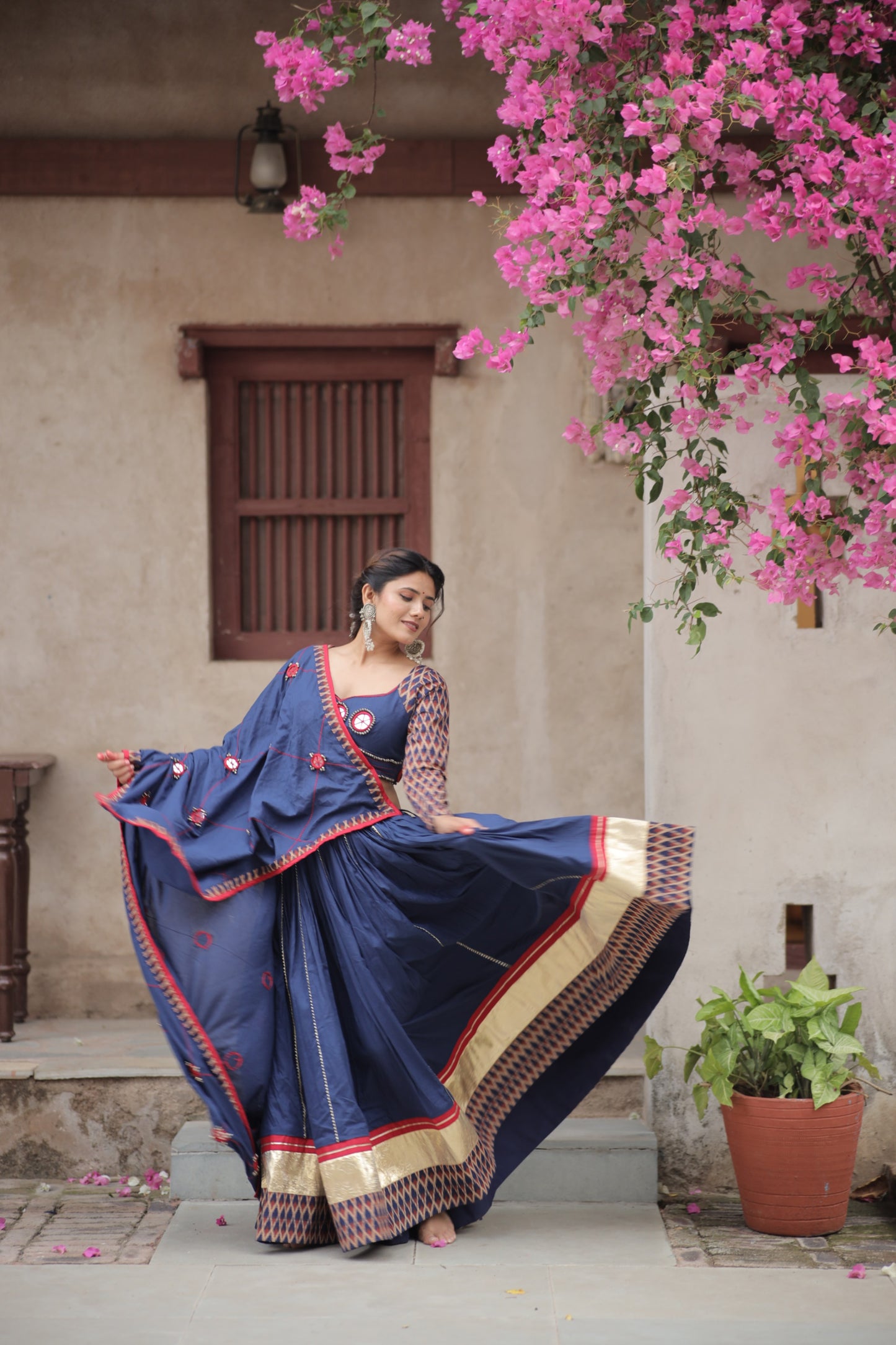 Navy blue Ikat Navratri Chaniya Choli with Statement Mirror Dupatta – | Glam Girl Raas 2025