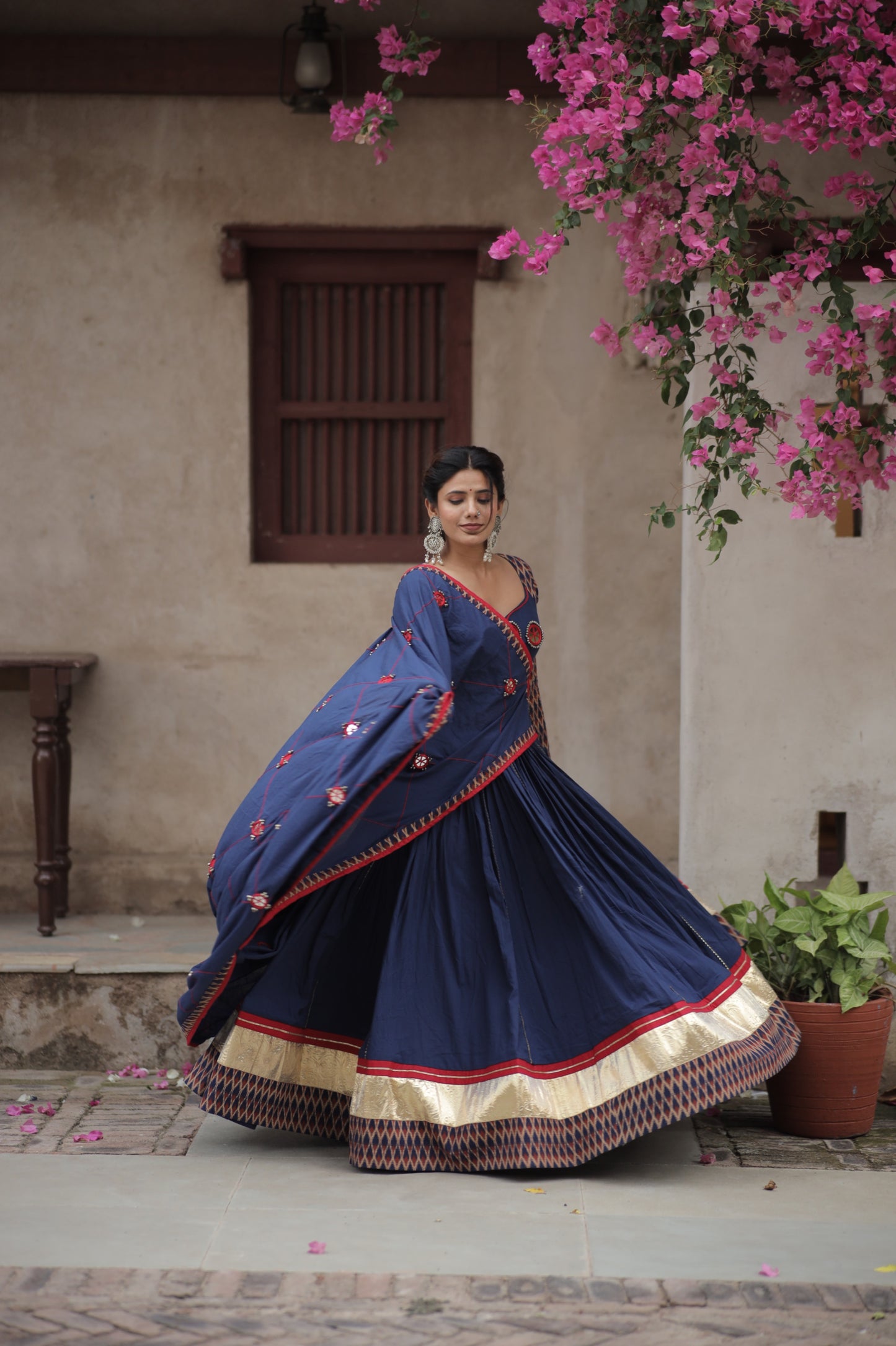 Navy blue Ikat Navratri Chaniya Choli with Statement Mirror Dupatta – | Glam Girl Raas 2025