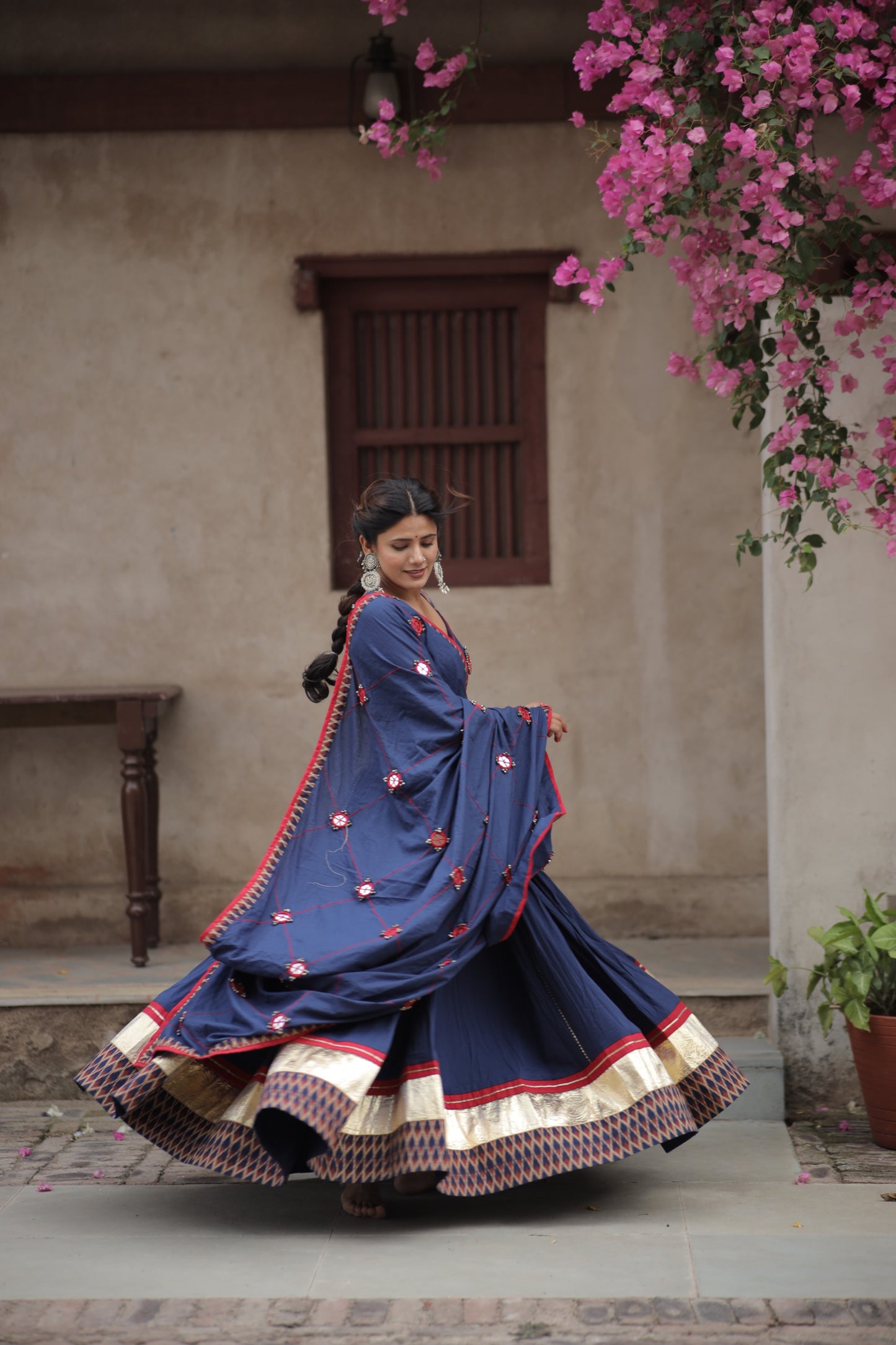 Navy blue Ikat Navratri Chaniya Choli with Statement Mirror Dupatta – | Glam Girl Raas 2025