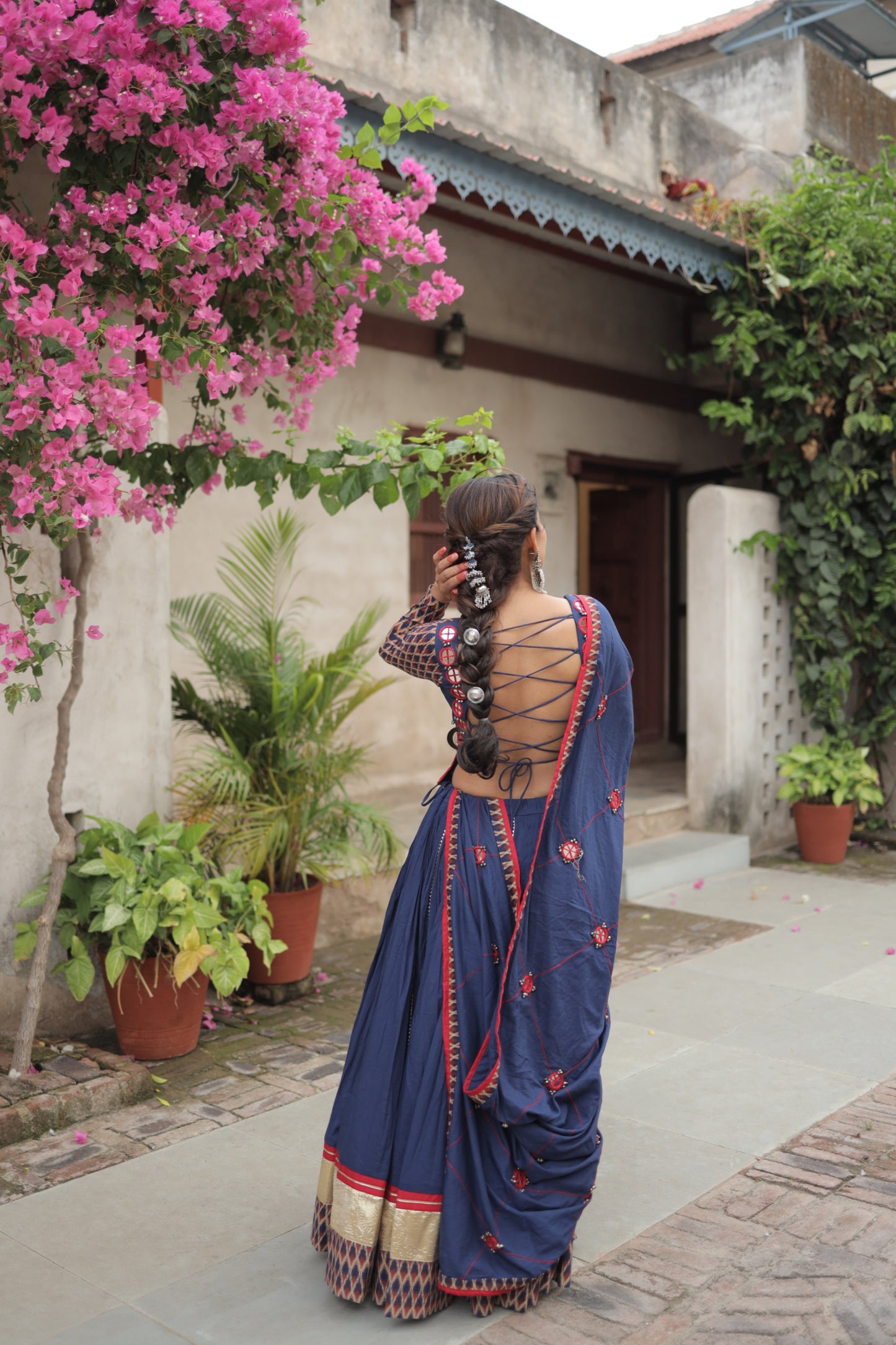 Navy blue Ikat Navratri Chaniya Choli with Statement Mirror Dupatta – | Glam Girl Raas 2025