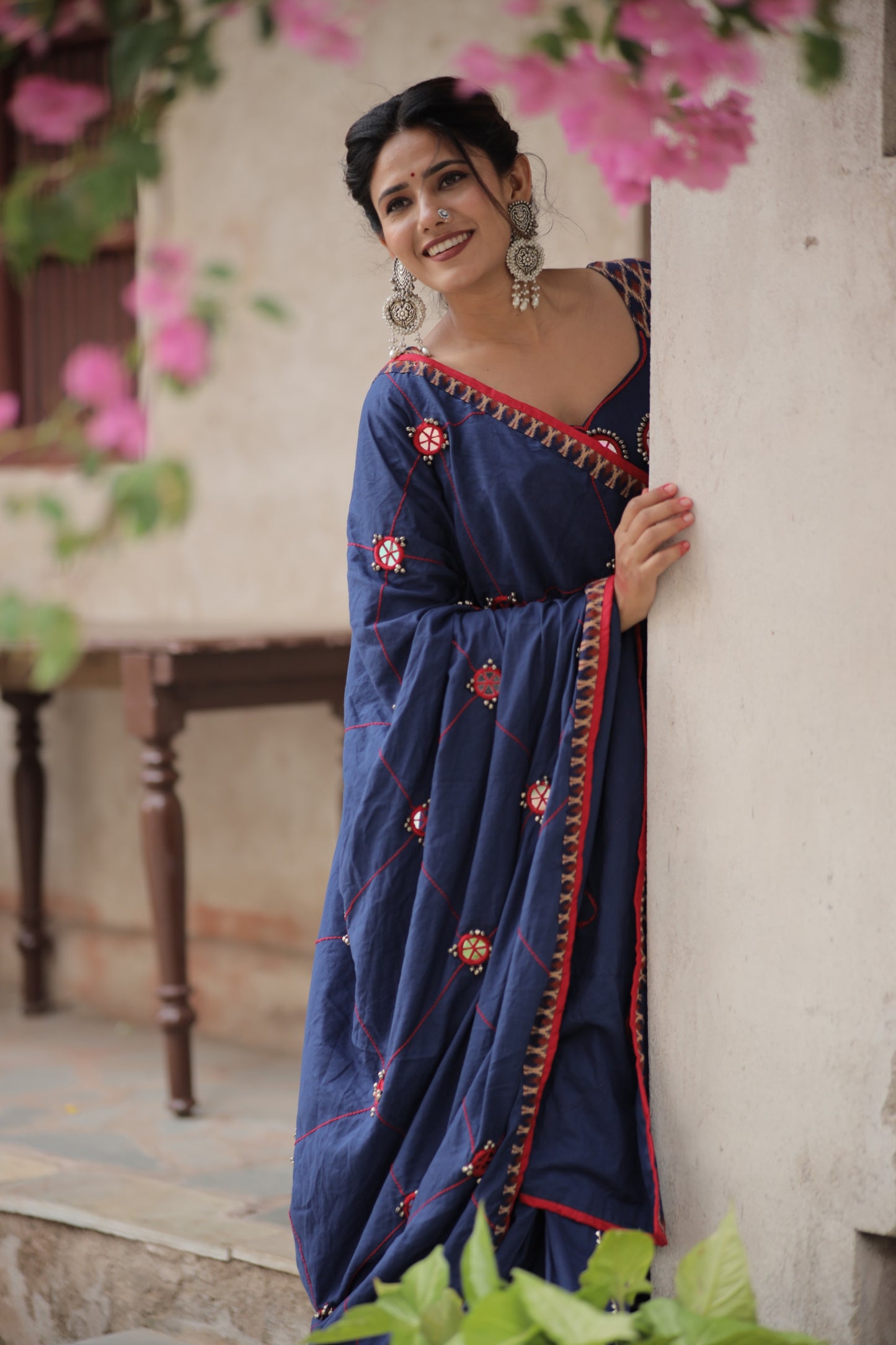 Navy blue Ikat Navratri Chaniya Choli with Statement Mirror Dupatta – | Glam Girl Raas 2025