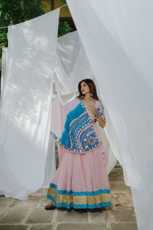 Exclusive Navratri 2025 Boho Mirror Magic – Pink & Blue Handcrafted Chaniya Choli - Raas