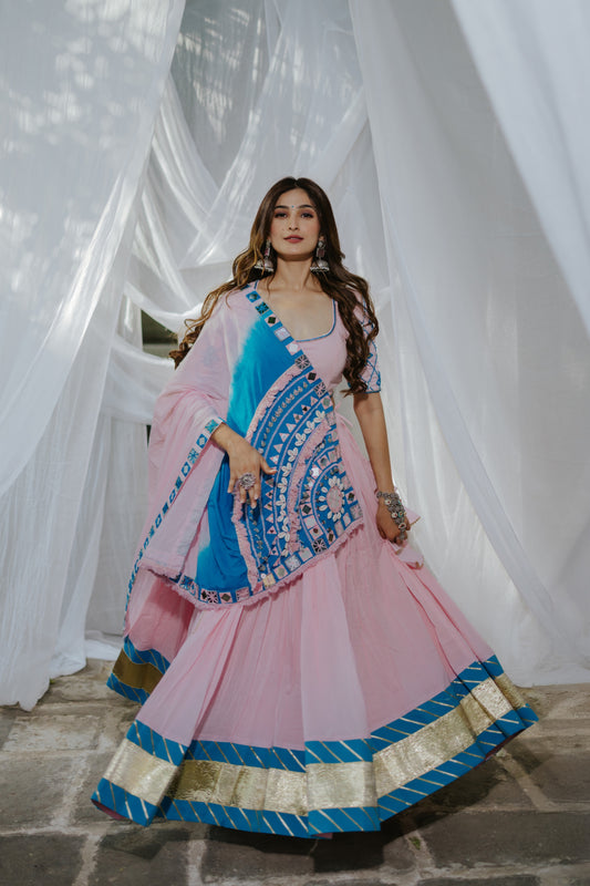 Exclusive Navratri 2025 Boho Mirror Magic – Pink & Blue Handcrafted Chaniya Choli - Raas