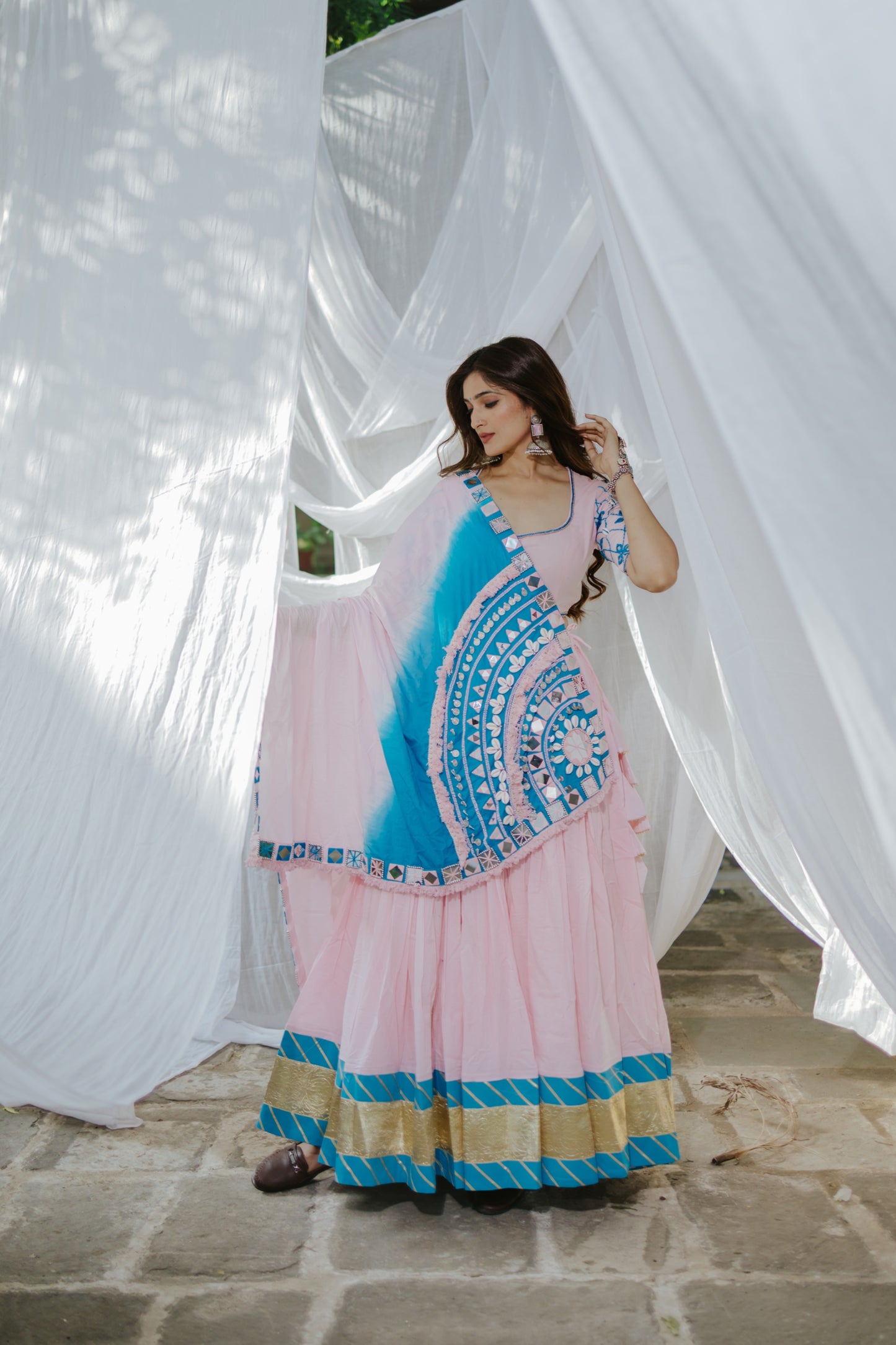 Exclusive Navratri 2025 Boho Mirror Magic – Pink & Blue Handcrafted Chaniya Choli - Raas
