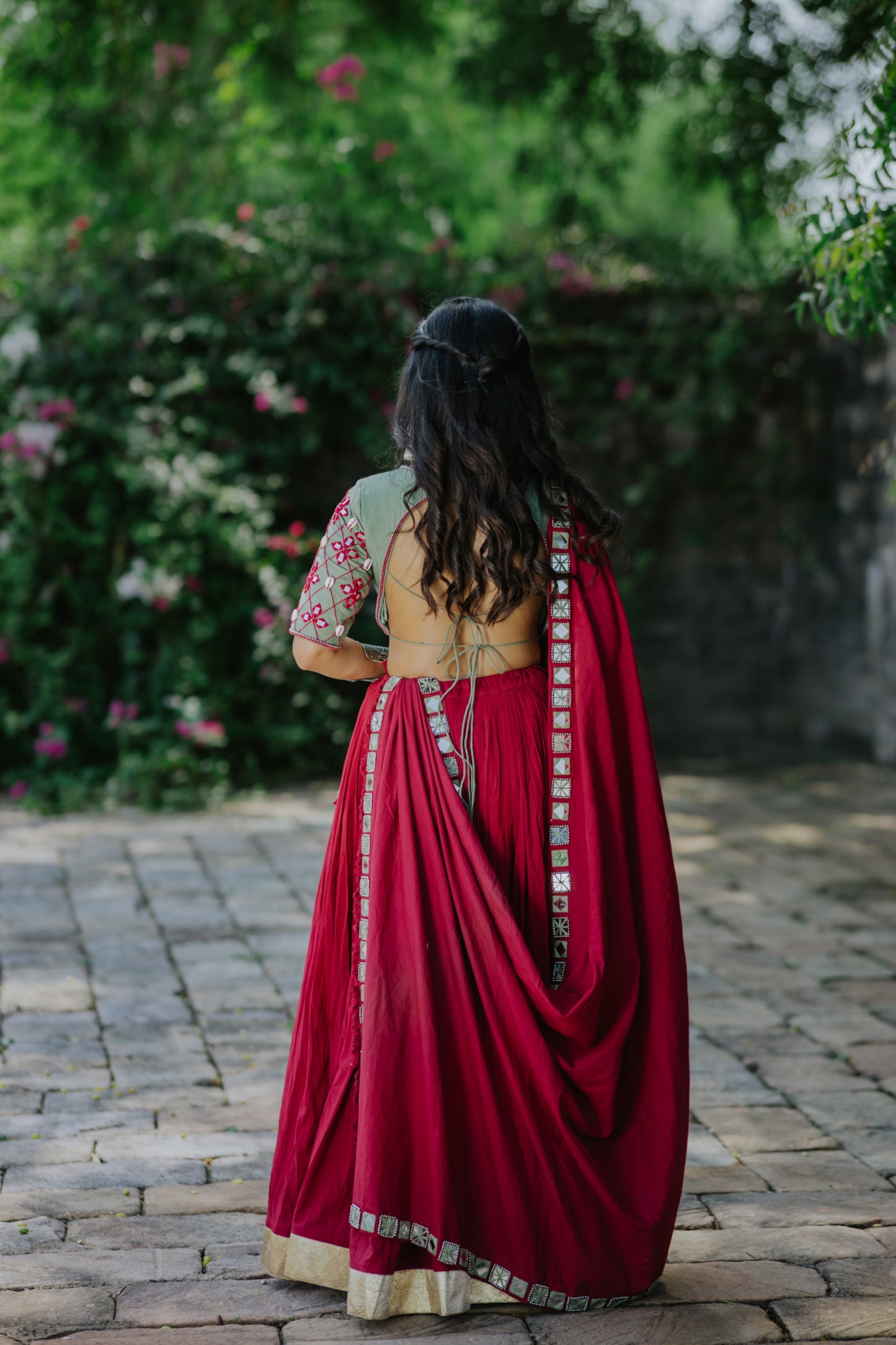 Maroon Boho Handcrafted Mirror Work Navratri Chaniya Choli with Statement Shaded Dupatta | Glam Girl Navratri 2025