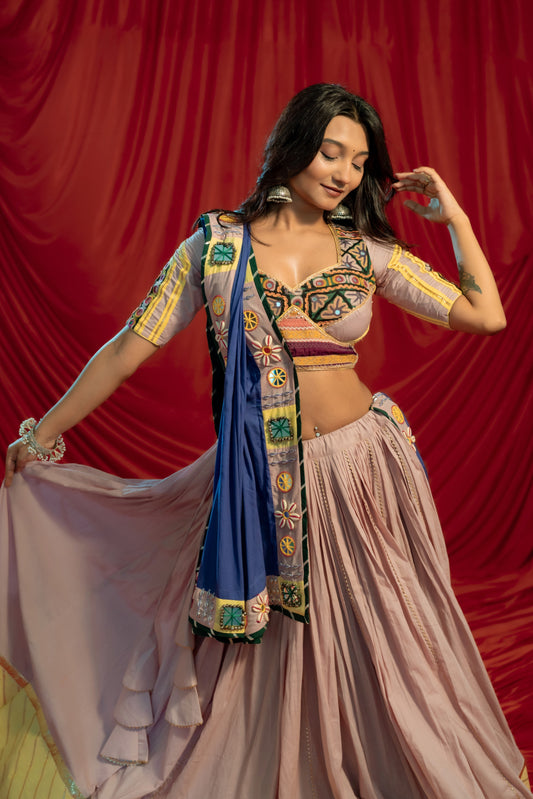 Kutch Heritage Onion Pink Handcrafted Lehenga Set with 10-Meter Flare, Kutch Work Blouse & Statement Dupatta - Raas 2025