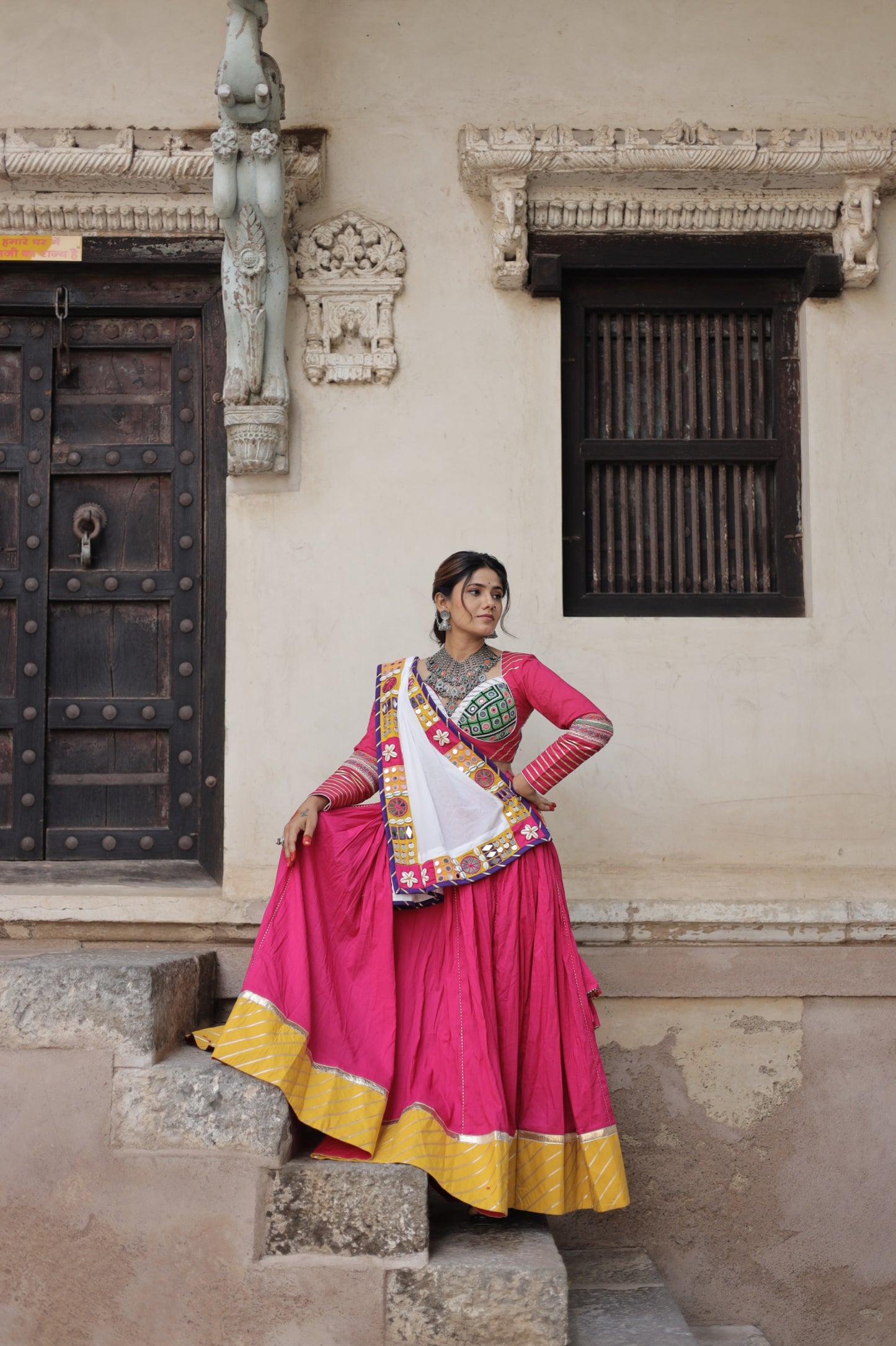 Kutch Heritage Pink Navratri Lehenga Set with Handcrafted Statement white Dupatta - Raas2025