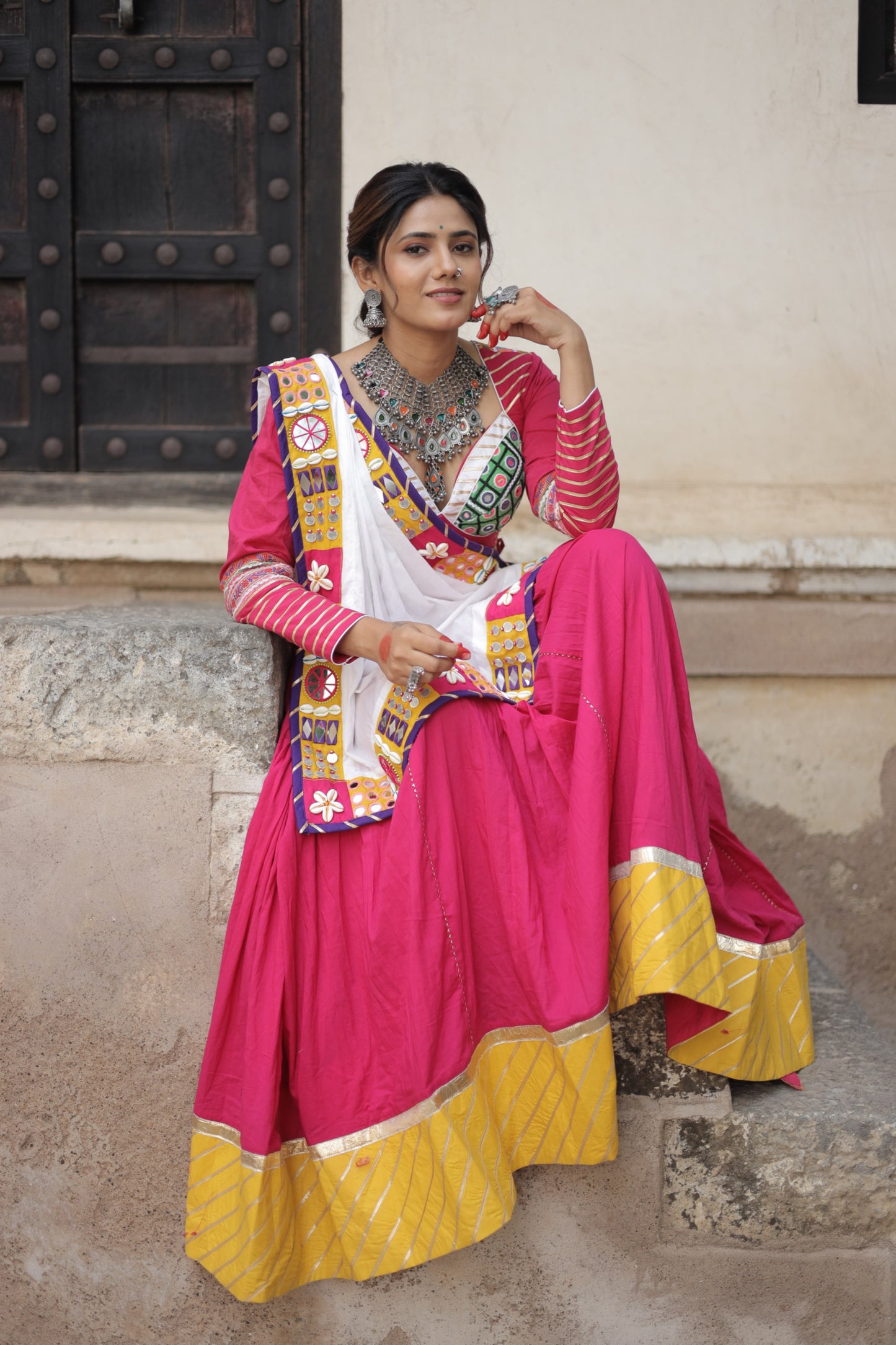 Kutch Heritage Pink Navratri Lehenga Set with Handcrafted Statement white Dupatta - Raas2025