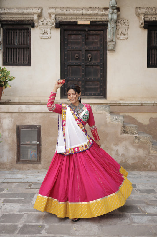 Kutch Heritage Pink Navratri Lehenga Set with Handcrafted Statement white Dupatta - Raas2025