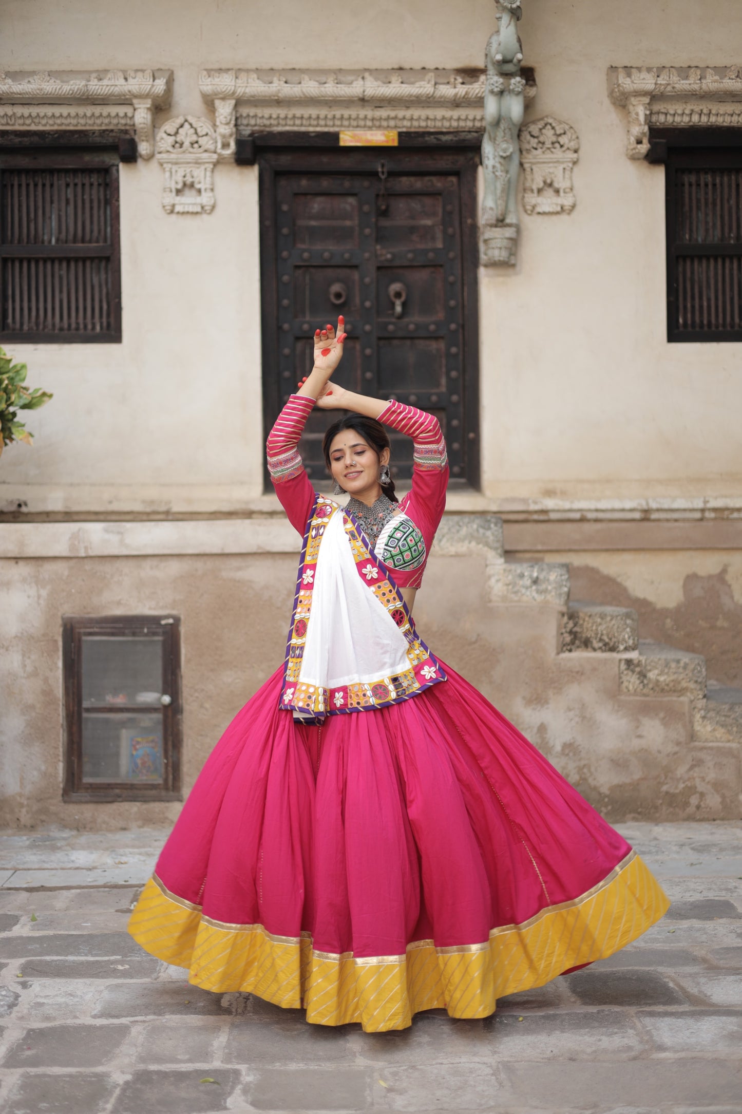 Kutch Heritage Pink Navratri Lehenga Set with Handcrafted Statement white Dupatta - Raas2025