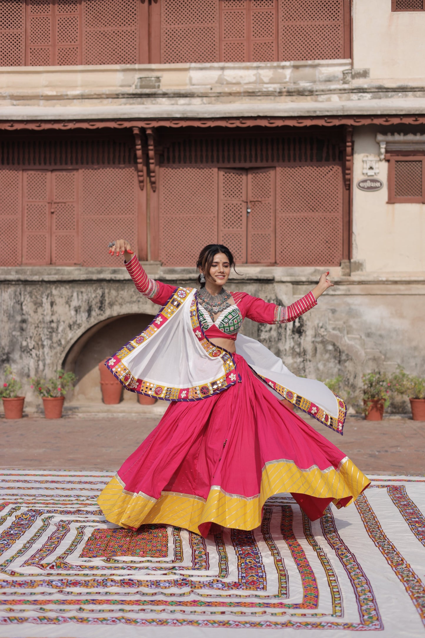 Kutch Heritage Pink Navratri Lehenga Set with Handcrafted Statement white Dupatta - Raas2025