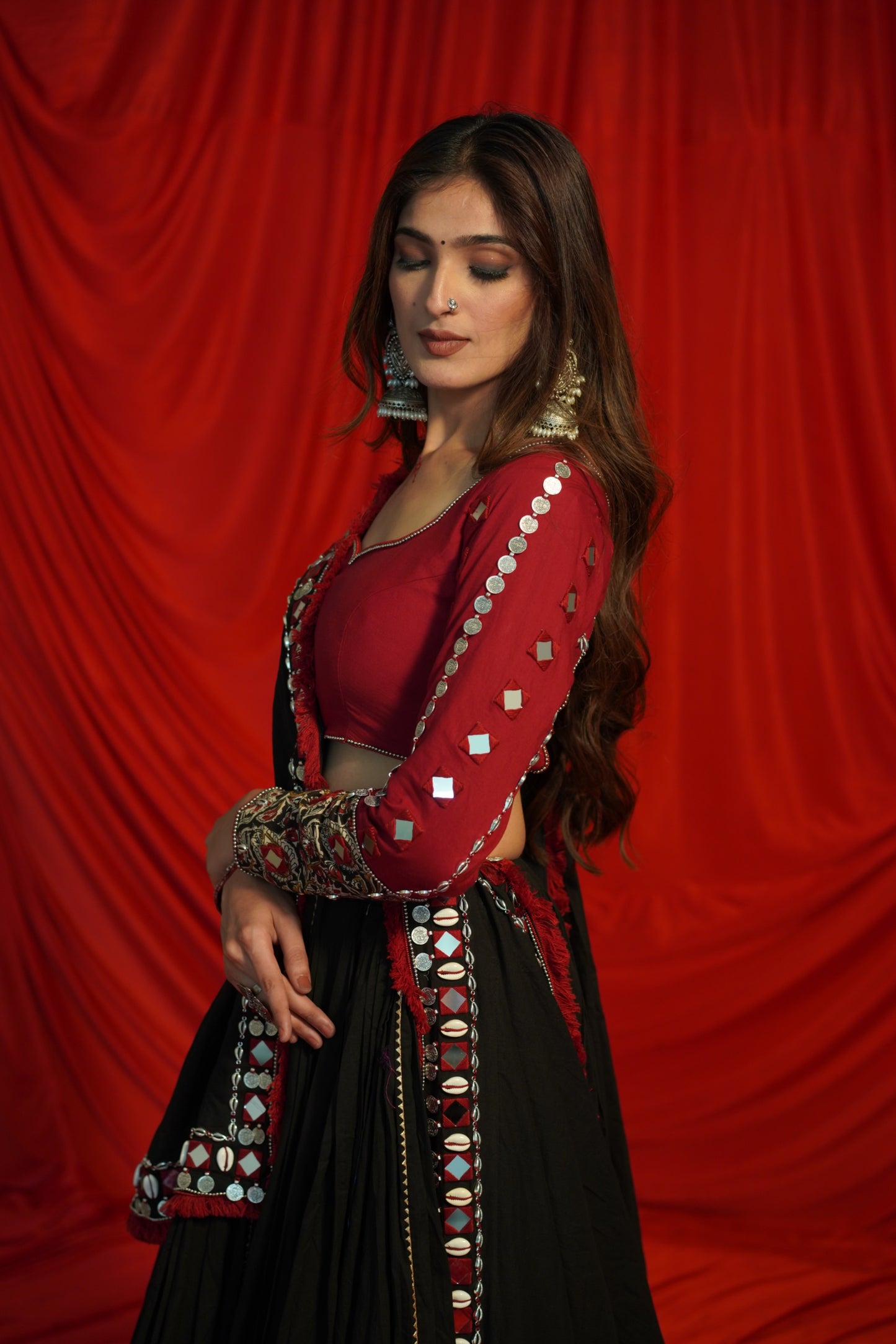 Boho Mirrorwork Black Chaniya Choli with Ajrakh Fusion – Navratri Raas 2025