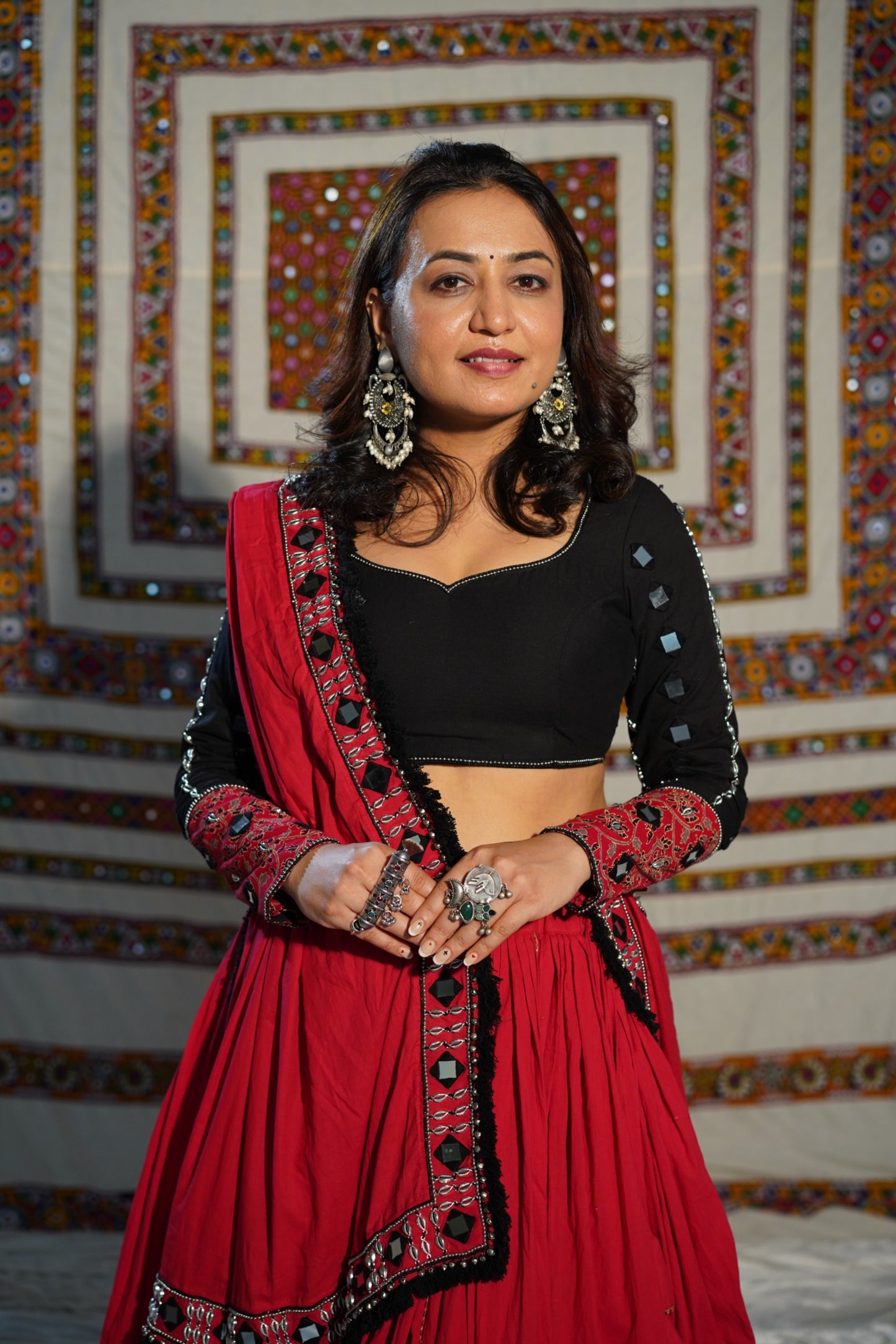 Red Boho Mirror Work Chaniya Choli – Navratri 2025 RAAS collection