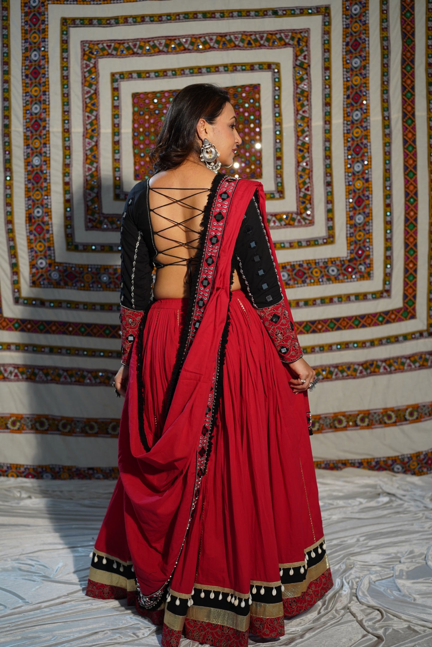 Red Boho Mirror Work Chaniya Choli – Navratri 2025 RAAS collection
