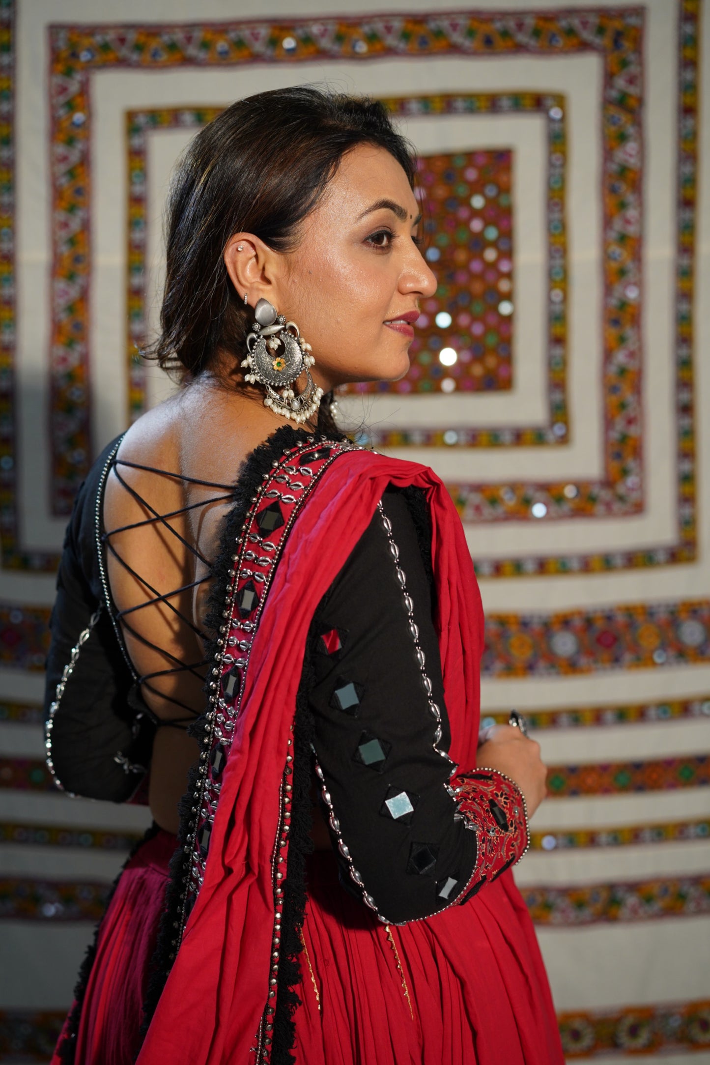Red Boho Mirror Work Chaniya Choli – Navratri 2025 RAAS collection