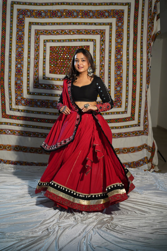 Red Boho Mirror Work Chaniya Choli – Navratri 2025 RAAS collection