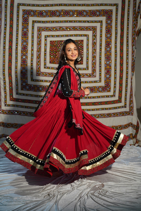 Red Boho Mirror Work Chaniya Choli – Navratri 2025 RAAS collection