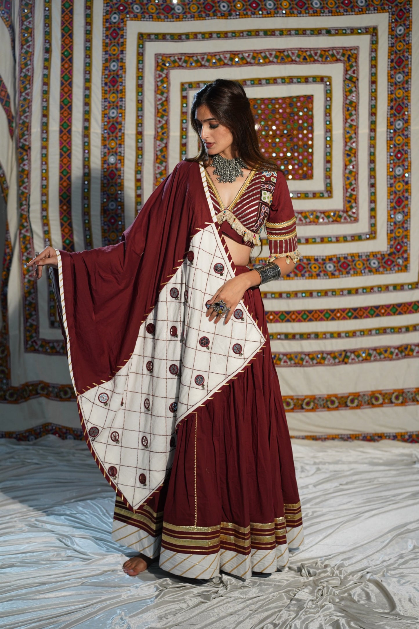 Kutchi Heritage Maroon Chaniya Choli Set | Navratri 2025 RAAS Collection