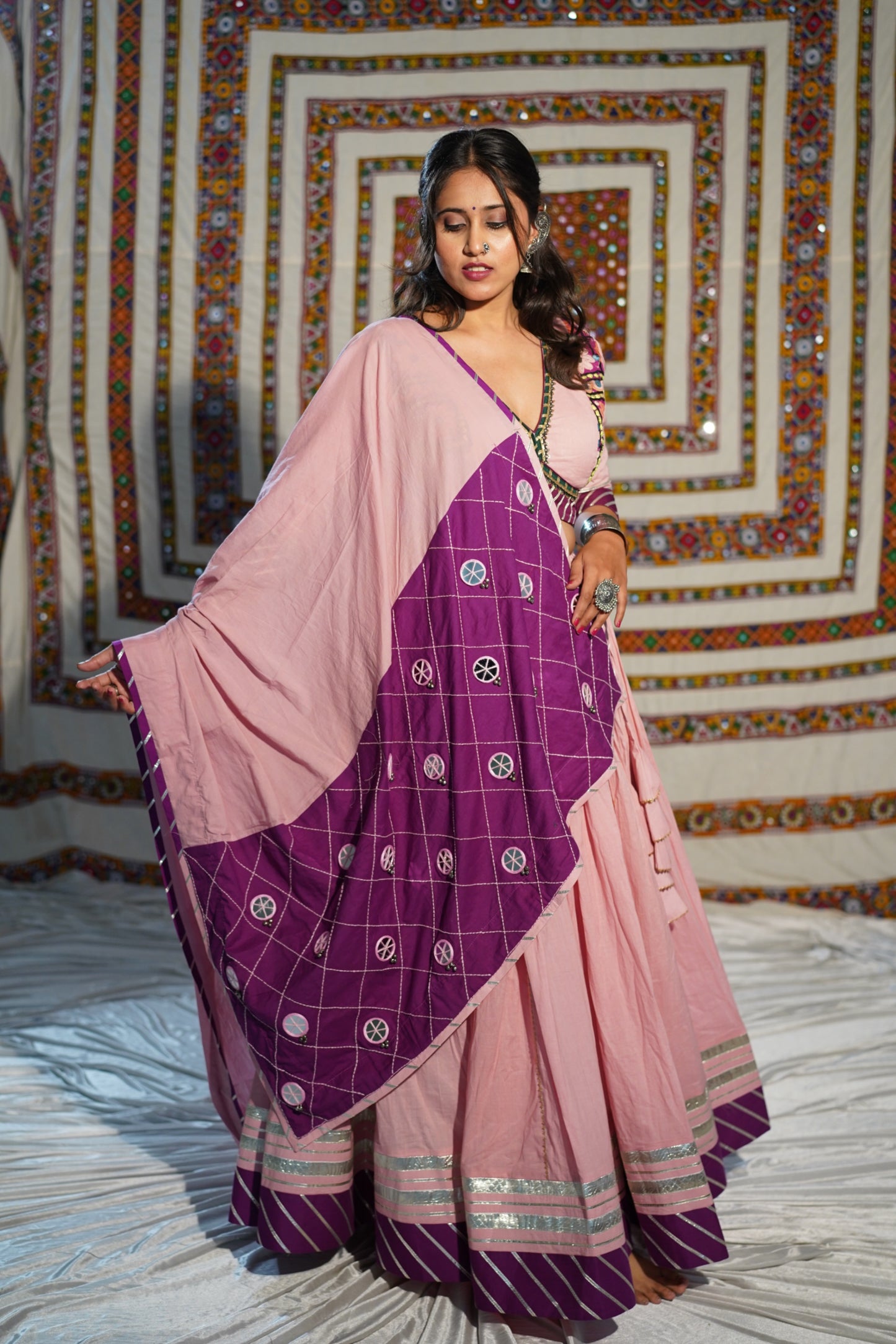 Pink & Wine Kutchi Navratri Chaniya Choli – Heritage Mirror Work | 2025 Raas Collection