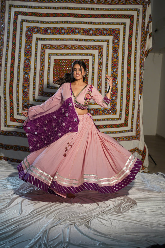 Pink & Wine Kutchi Navratri Chaniya Choli – Heritage Mirror Work | 2025 Raas Collection