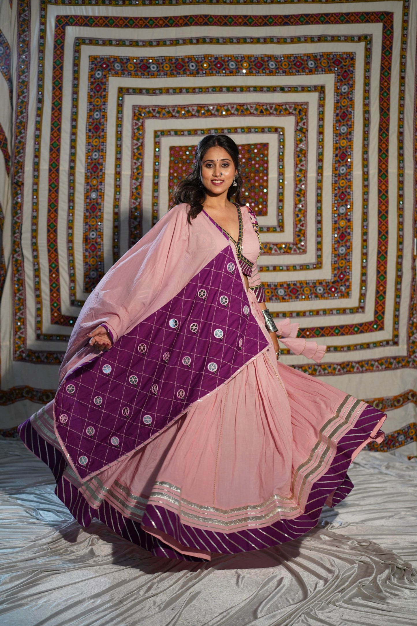 Pink & Wine Kutchi Navratri Chaniya Choli – Heritage Mirror Work | 2025 Raas Collection