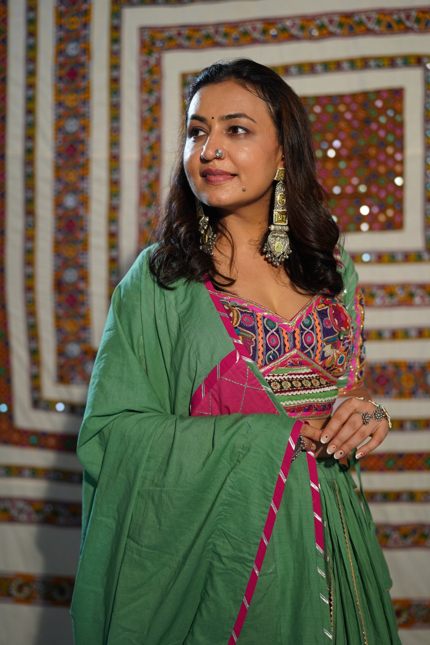 Kutchi Heritage Green & Rani Pink Mirror Work Chaniya Choli – Navratri 2025 Exclusive